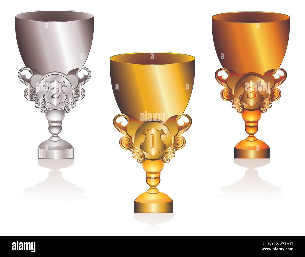 Ensemble de trois tasses trophée Illustration de Vecteur