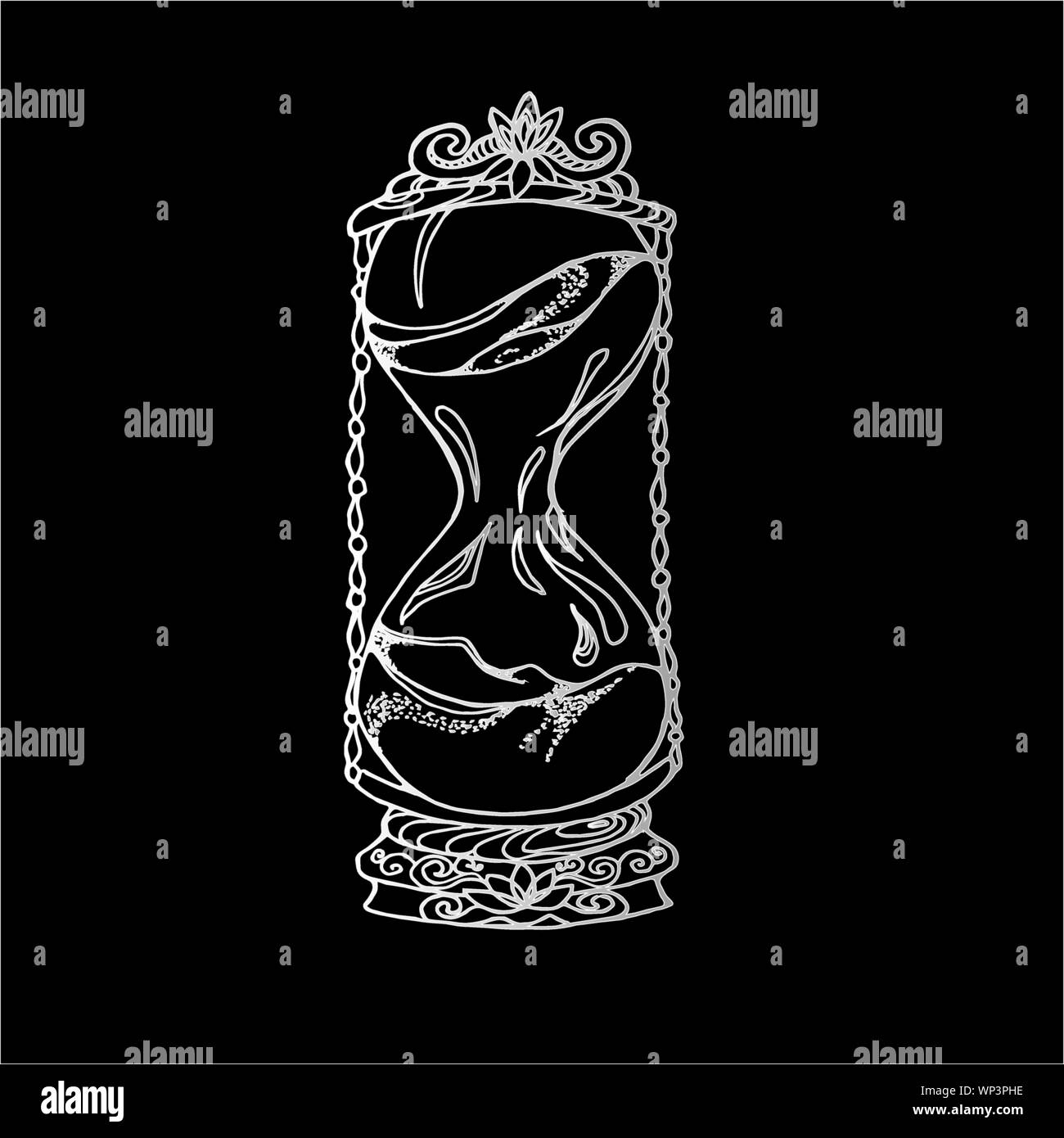 Hourglass noir blanc illustration dans un style ancien. Idée de tatouage. La craie sur un tableau noir. Illustration de Vecteur