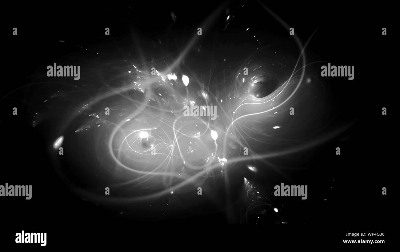 Garvitational rougeoyant des anomalies dans l'espace, abstrait noir et blanc carte d'intensité, rendu 3D Banque D'Images