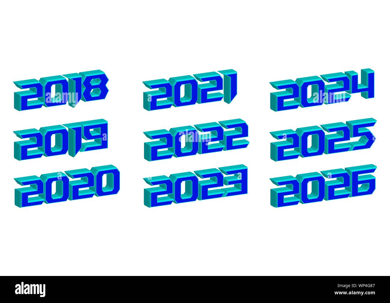 Années 2018 - 2026 Chiffres en bleu, 3D - Vector extrudé Illustration de Vecteur