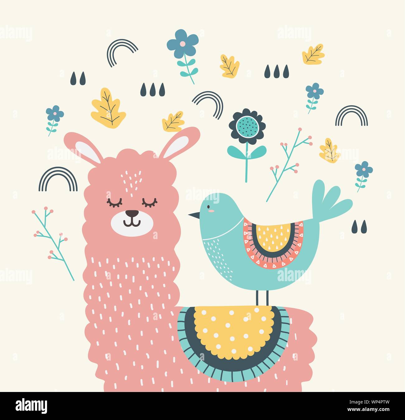 Oiseaux Et De Lama Design Dessin Animé Mignon Animal Life