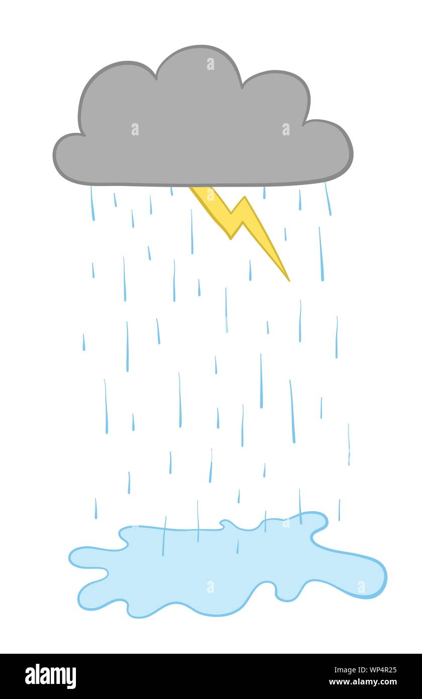 Nuage d'illustration vectorielle, la foudre et pluie. Faites à la main. Contours de couleur. Illustration de Vecteur
