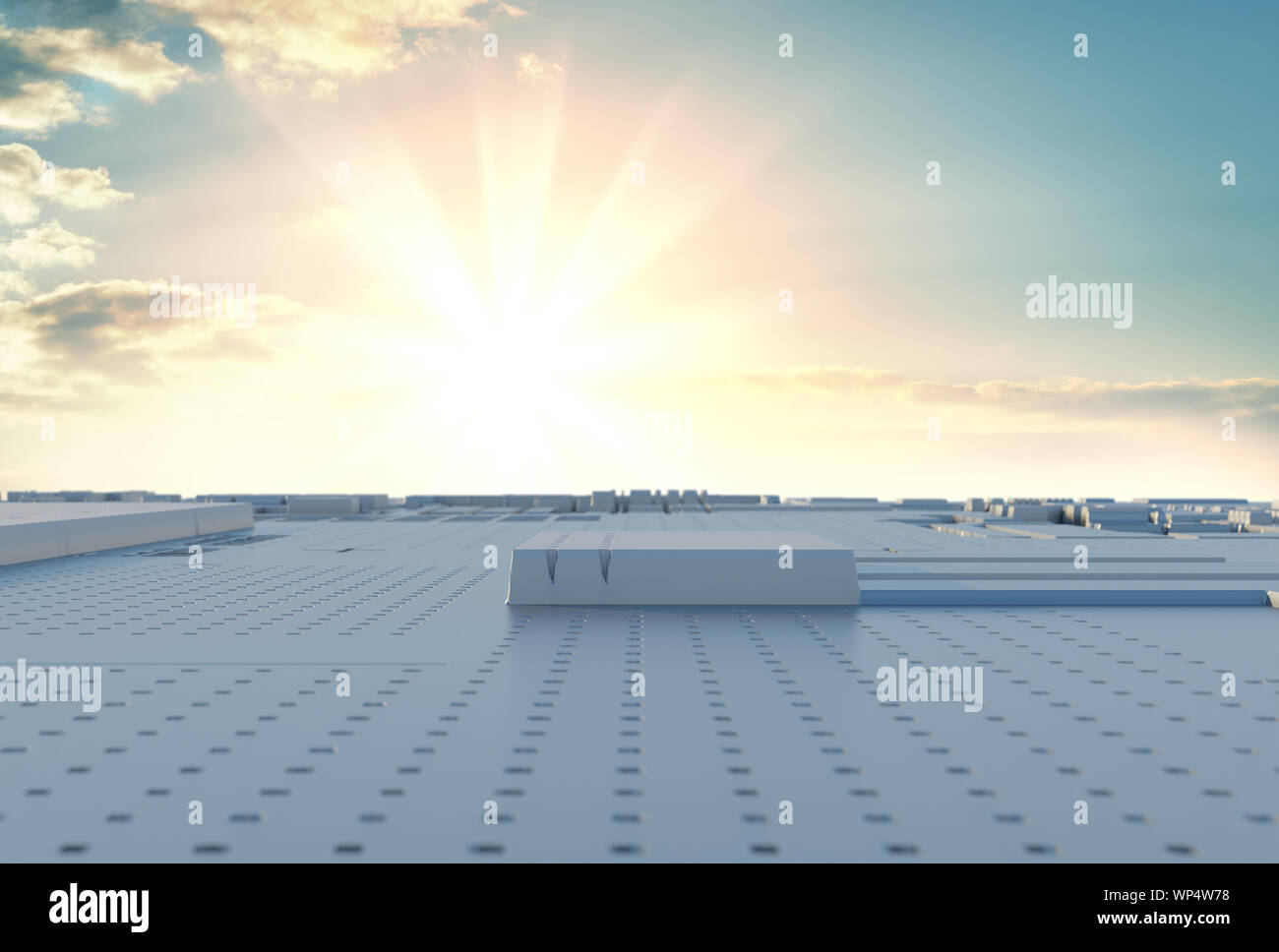 Résumé d'un vaisseau spatial surface futuriste sur fond de soleil ou de ...