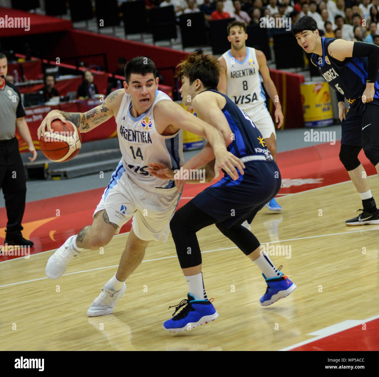 Gabriel Pont (Argentine) contre la Corée du Sud. Coupe du Monde de Basket-ball de la FIBA, Chine 2019. Premier tour Banque D'Images