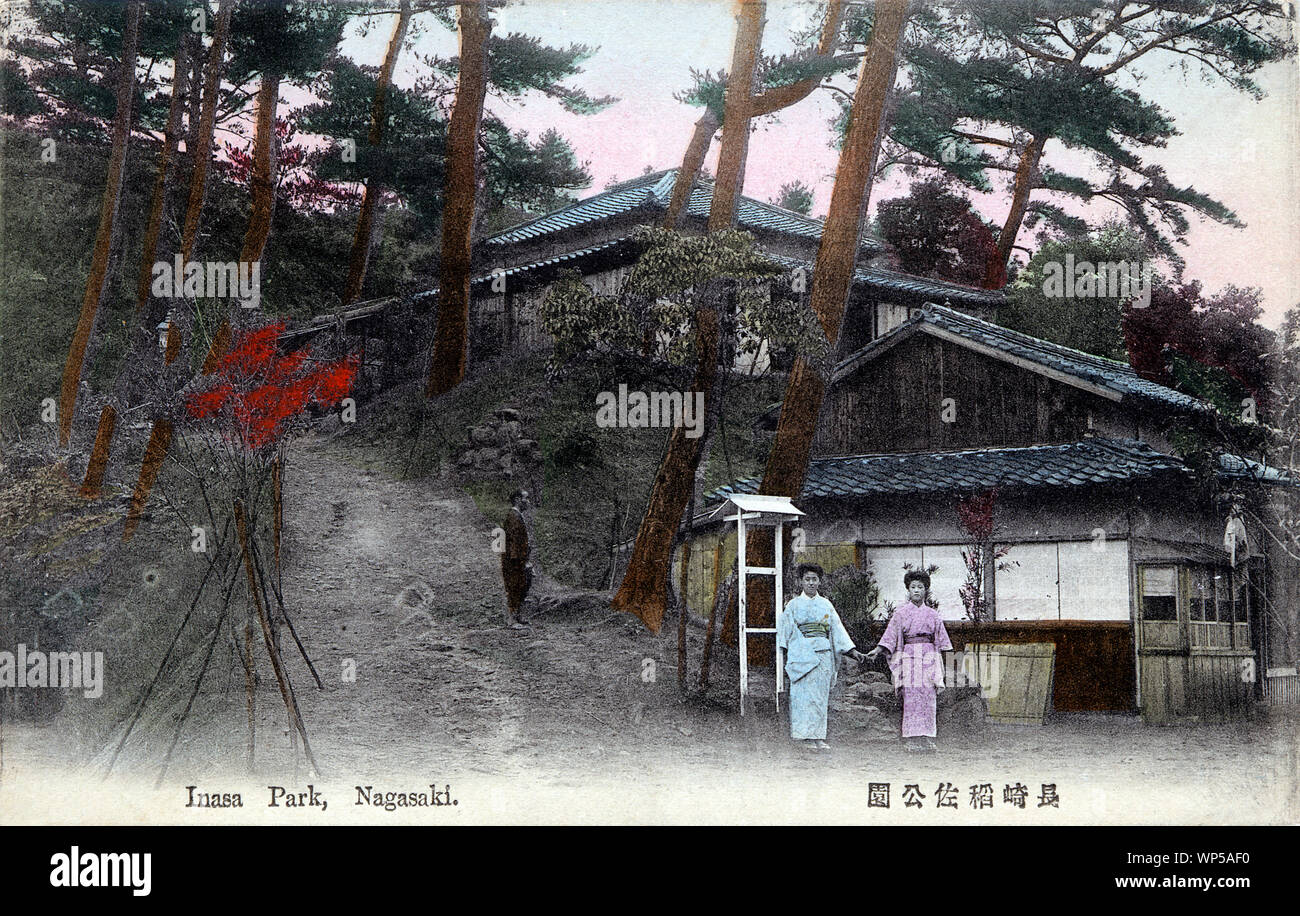 [ 1910 - Japon, Nagasaki parc Inasa ] - Parc Inasa, Nagasaki. 20e siècle vintage carte postale. Banque D'Images