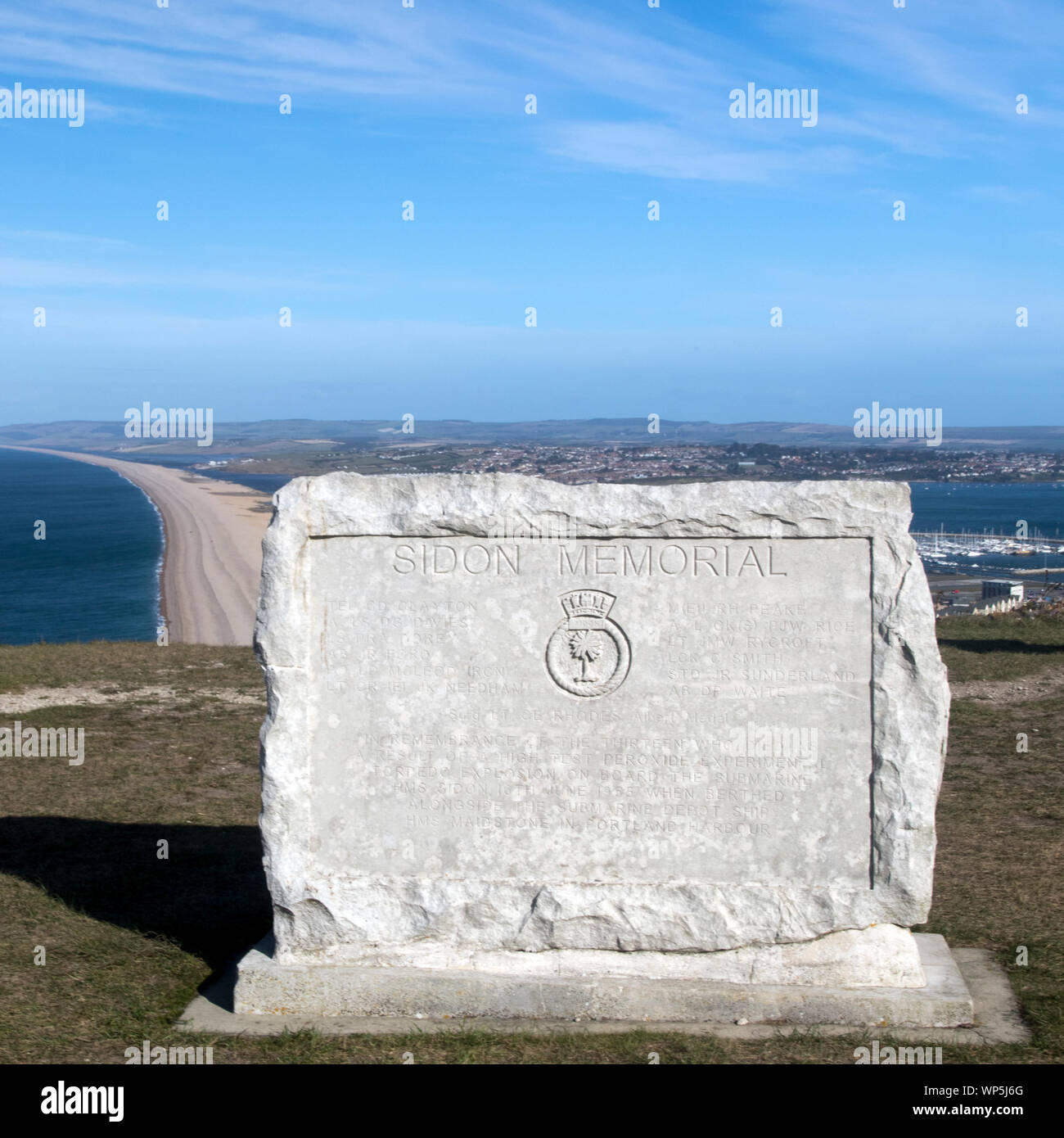 Le Sidon pierre commémorative sur le sommet de l'Île de Portland, Dorset Banque D'Images