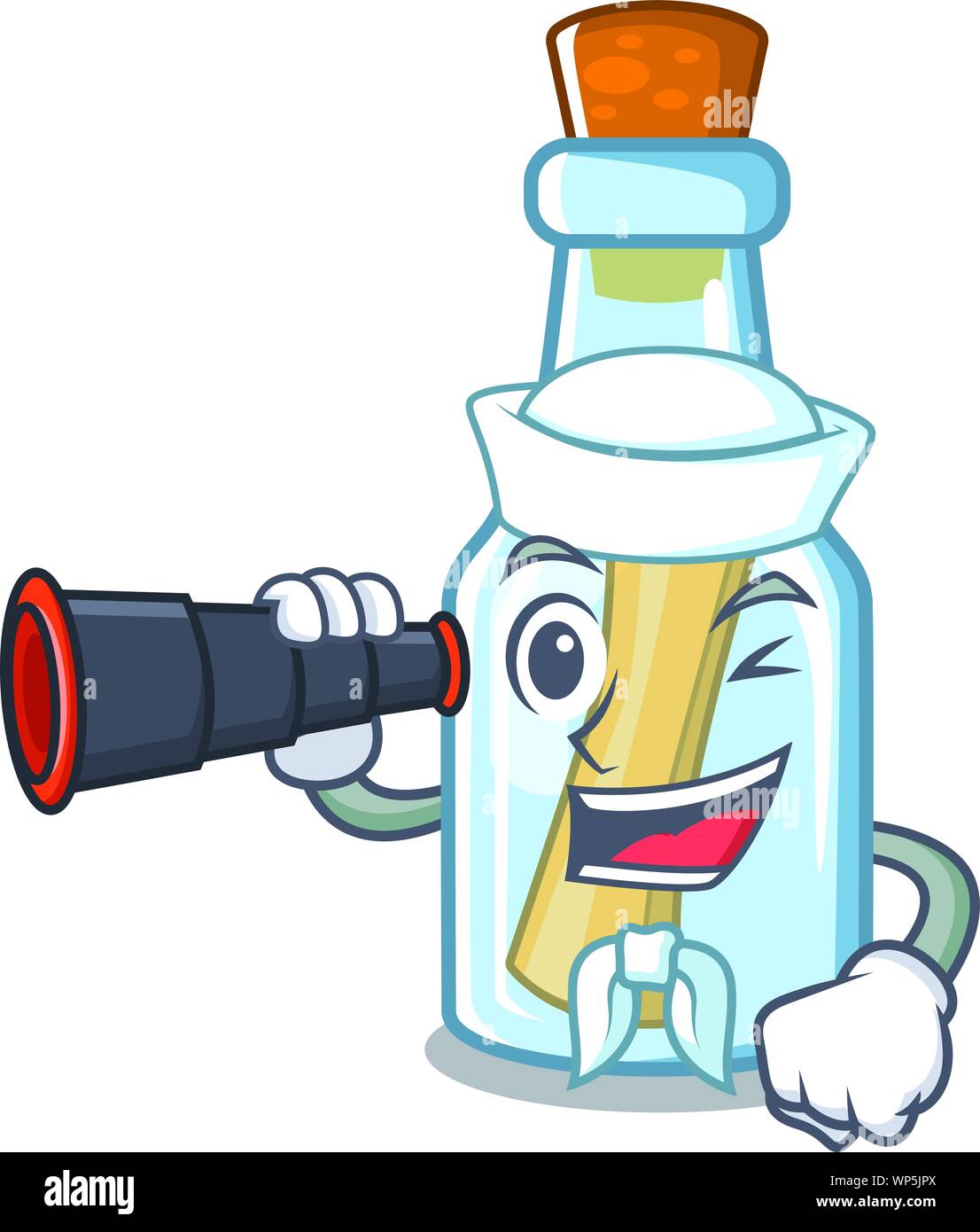 Marin avec message binoculaire en bouteille sur un personnage Illustration de Vecteur