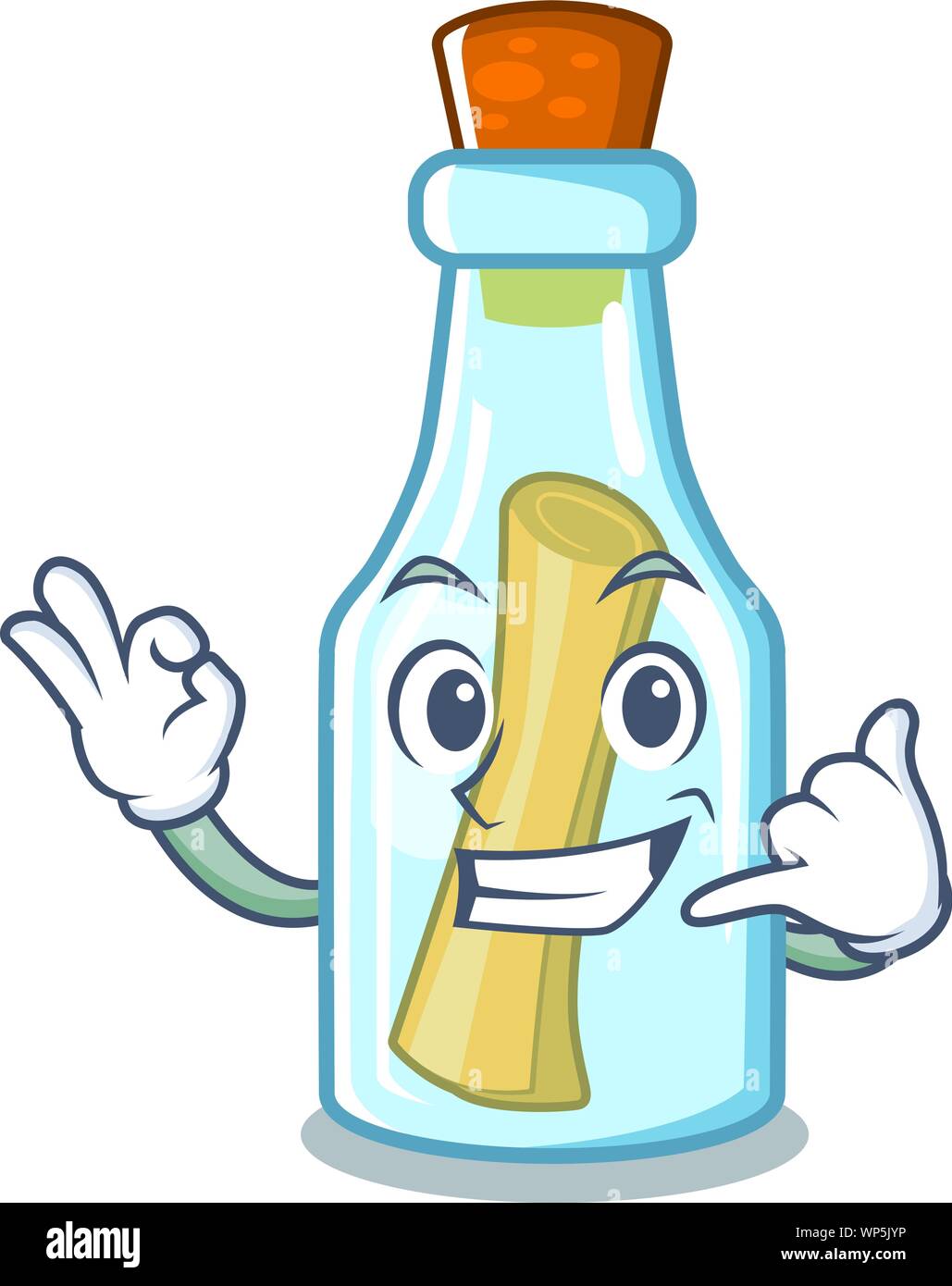 Appelez-moi un message en bouteille avec forme mascot Illustration de Vecteur