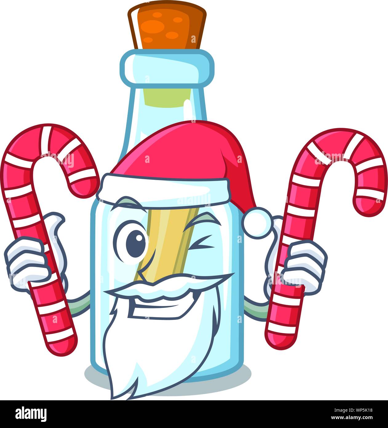 Santa avec des bonbons en forme de bouteille avec message mascot Illustration de Vecteur