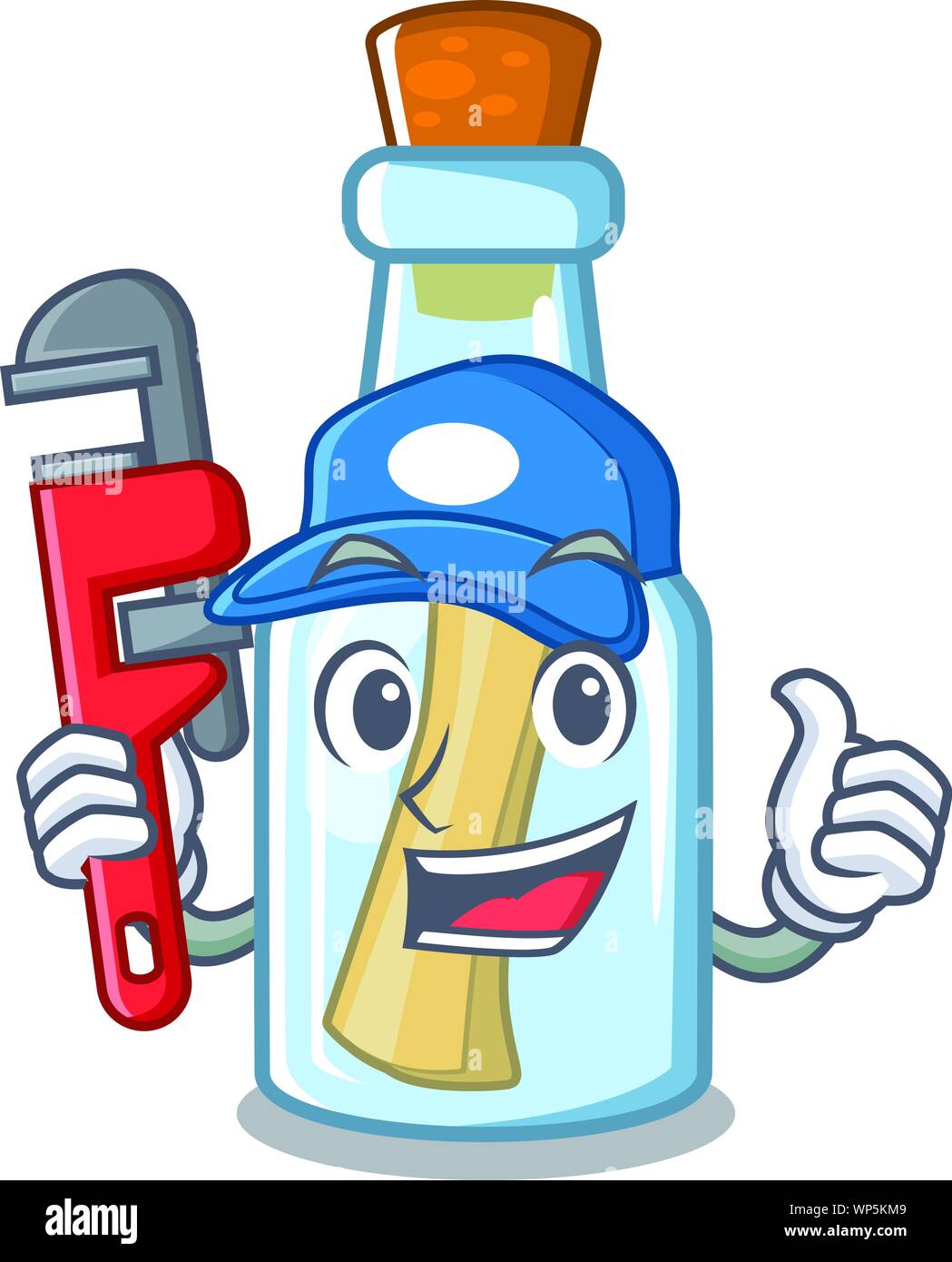 Message en bouteille avec plombier mascotte de forme Illustration de Vecteur