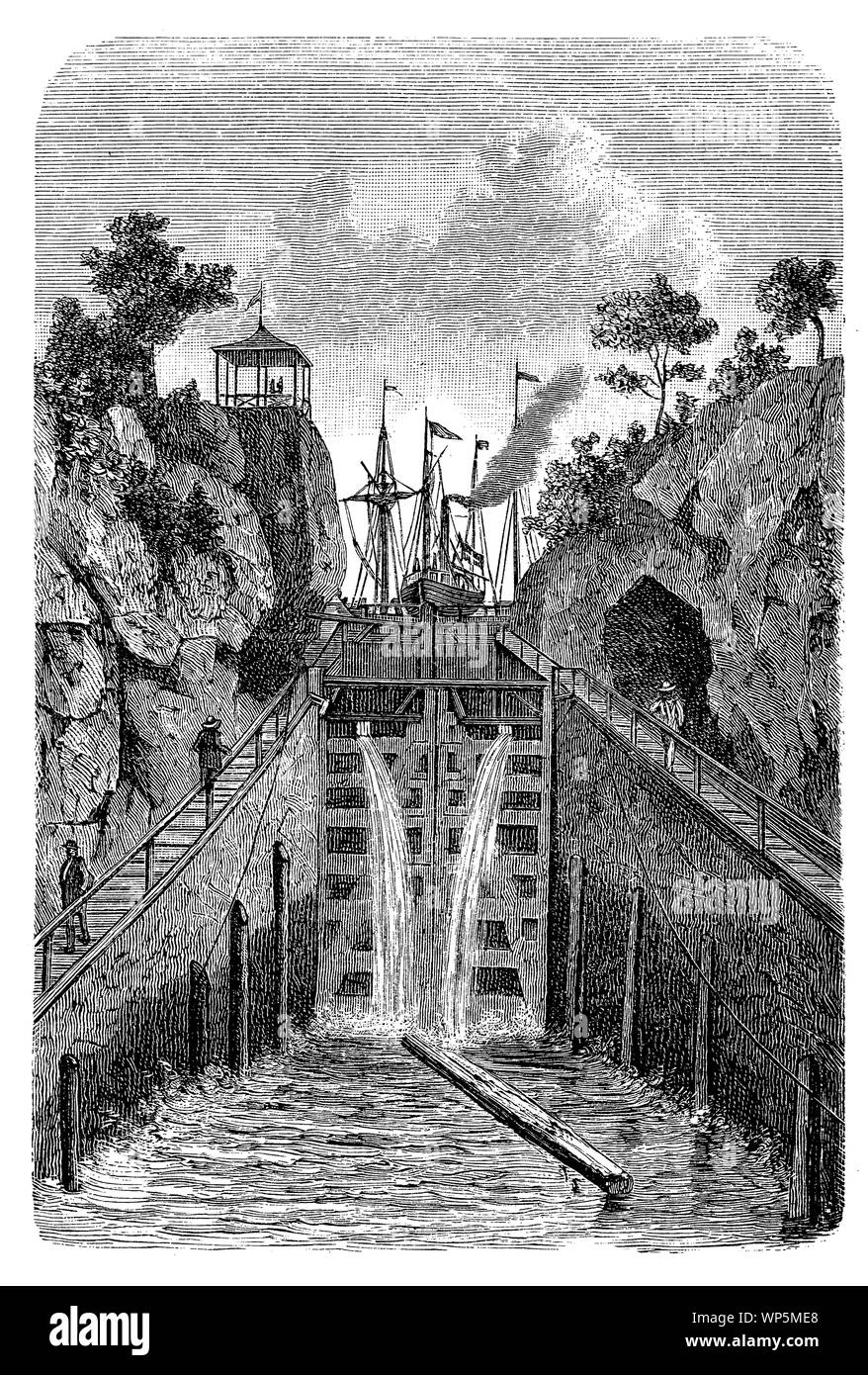 Suède - Trollhätte ouvert Canal écluse, le canal relie la mer Baltique et le Kattegat à travers un paysage idyllique Banque D'Images
