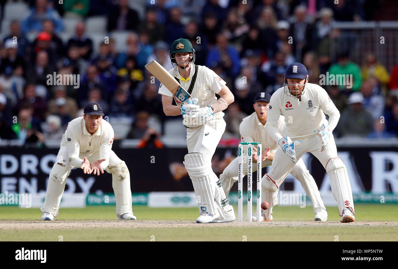 Steve Smith de l'Australie pendant quatre jours au bâton de la quatrième épreuve à cendres Unis Old Trafford, Manchester. Banque D'Images