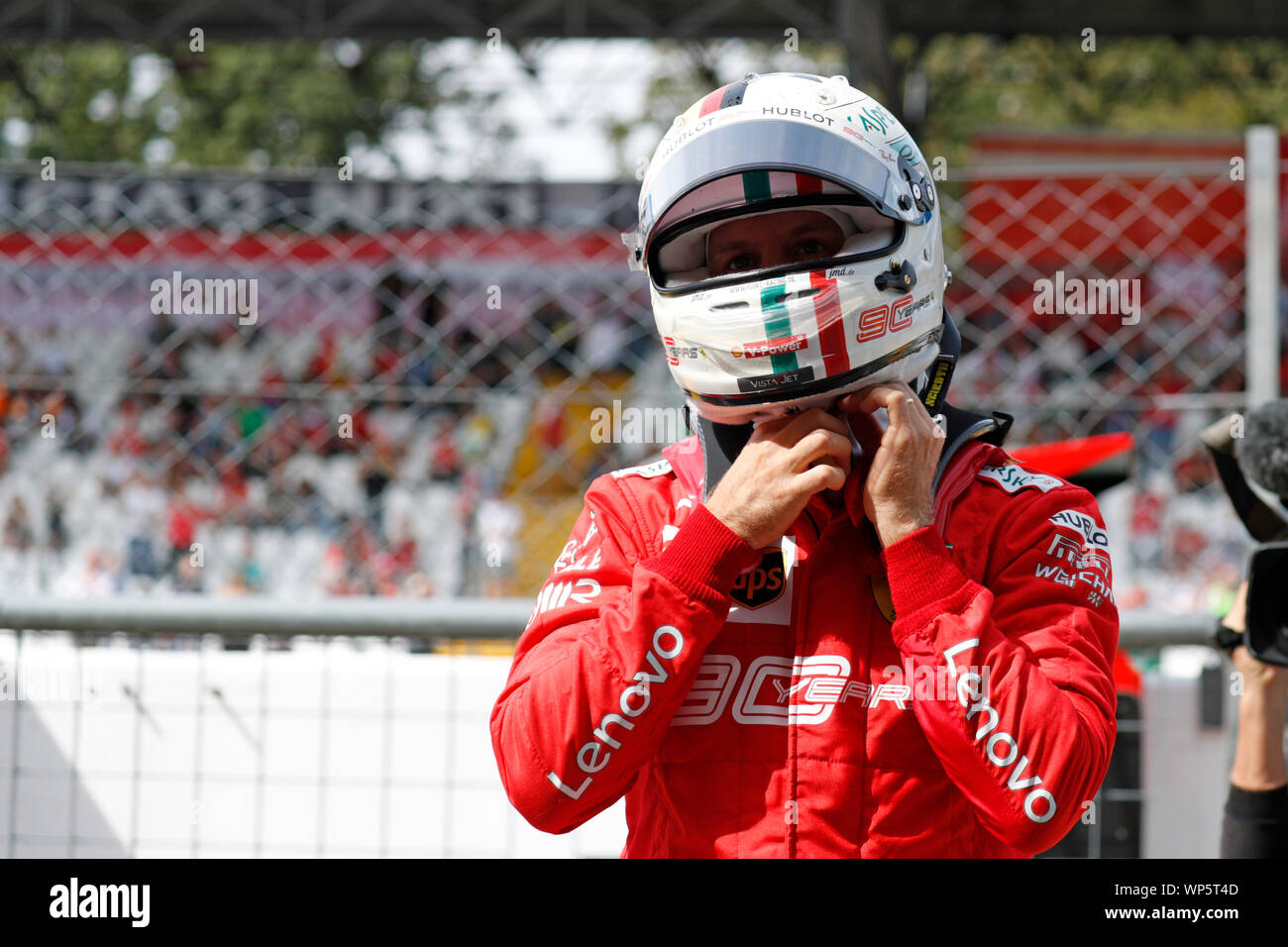 Monza, Italie. Sep 7, 2019. Formula 1 Grand Prix d'Italie - séance de qualifications. Sebastian Vettel de la Scuderia Ferrari lors des essais pour le Grand Prix F1 d'Italie Crédit : Marco Canoniero/Alamy Live News Banque D'Images
