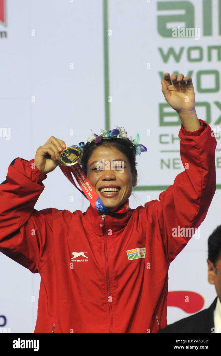 Mary Kom est un boxeur olympique de l'Est de l'état indien, Manipur. Elle est la seule femme de l'Inde à devenir champion du monde de boxe amateur pour un enregistrement Banque D'Images