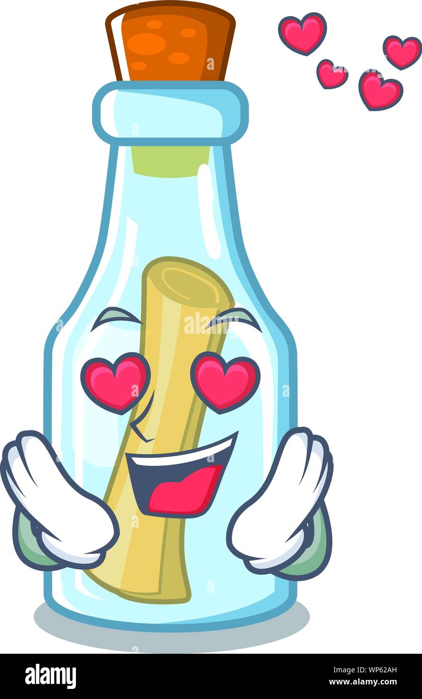 Dans l'amour message dans la bouteille sur un personnage Illustration de Vecteur