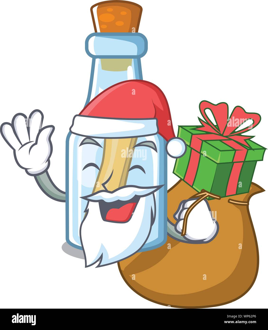 Cadeau du père Noël avec un message en bouteille avec forme mascot Illustration de Vecteur