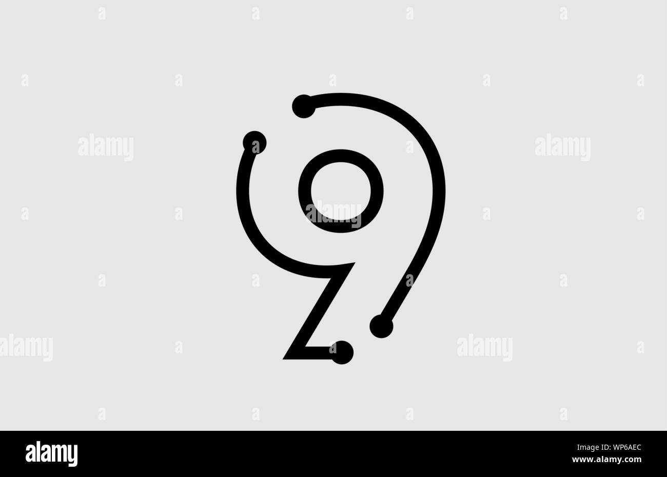 Numéro 9 avec la ligne de conception de logo et de points approprié comme un logotype pour une société de technologie ou de l'entreprise Illustration de Vecteur
