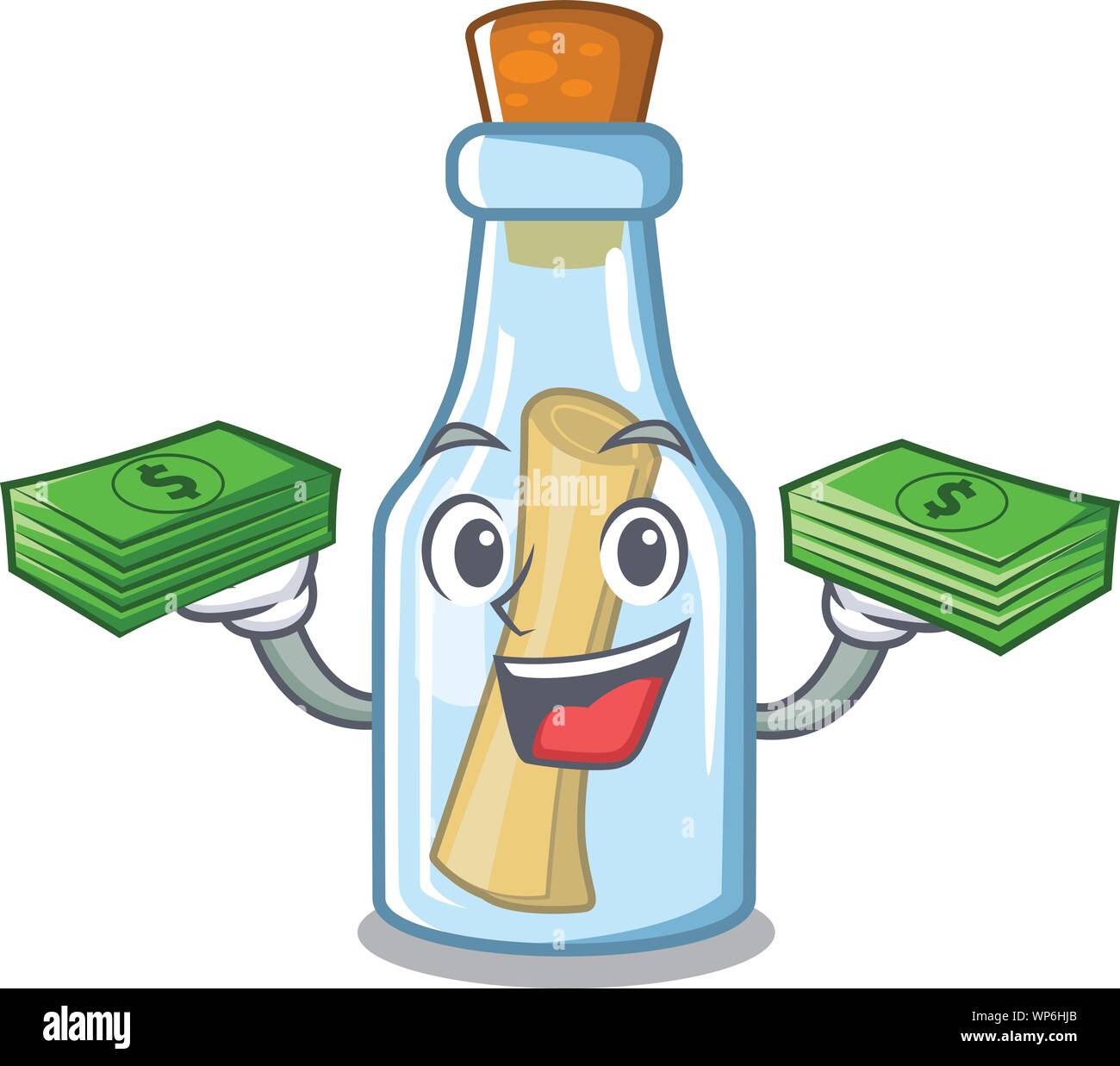 Avec de l'argent message sac à bouteille sur un personnage Illustration de Vecteur