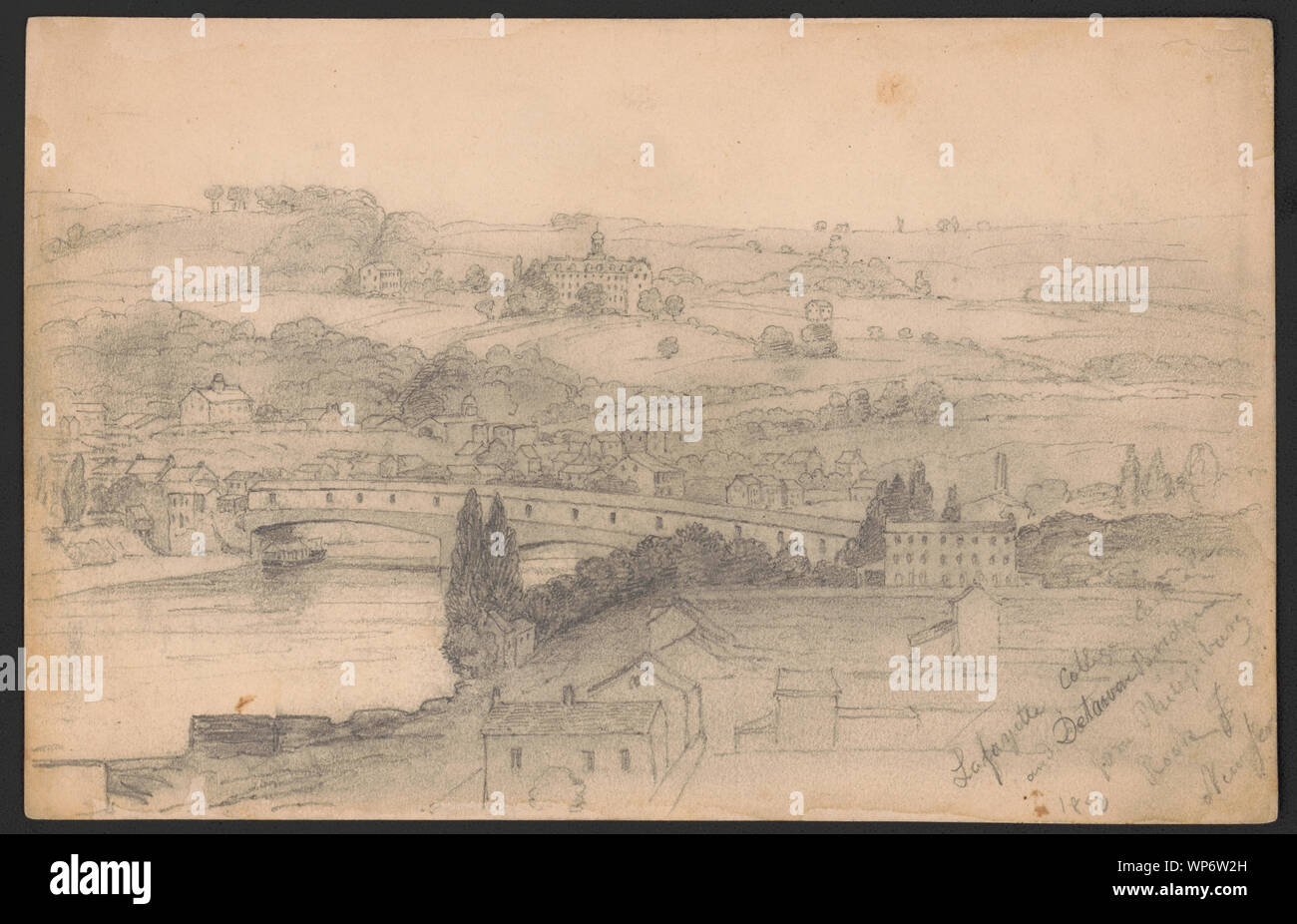 Lafayette College, Easton et pont Delaware de Philipsburg [c.-à-d., Phillipsburg] Rock (Jer[sey], 1850 Banque D'Images