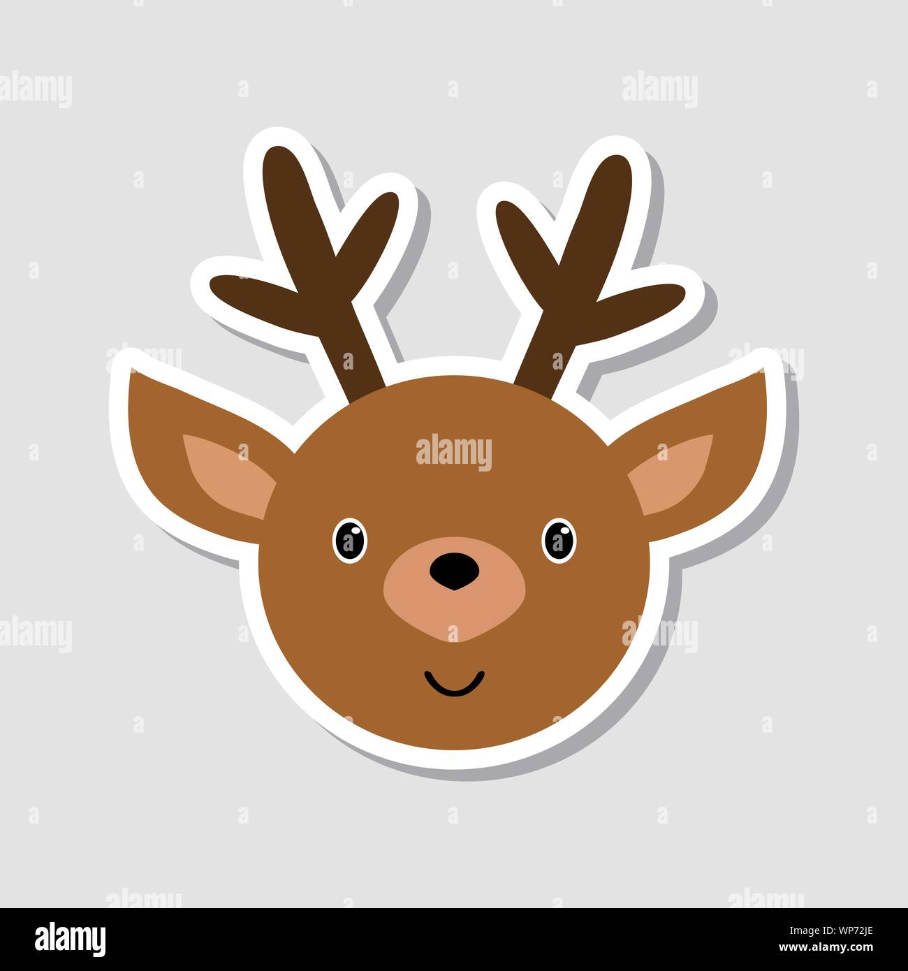 Autocollant de Noël. Portrait de funny deer. Funny cartoon face à des animaux de ferme. Vector illustration. Illustration de Vecteur