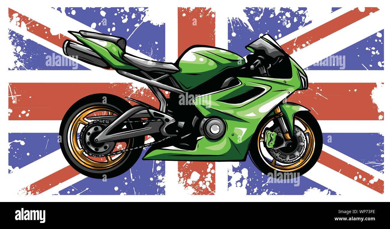 Moto avec la Grande-Bretagne d'un drapeau en arrière-plan Illustration de Vecteur