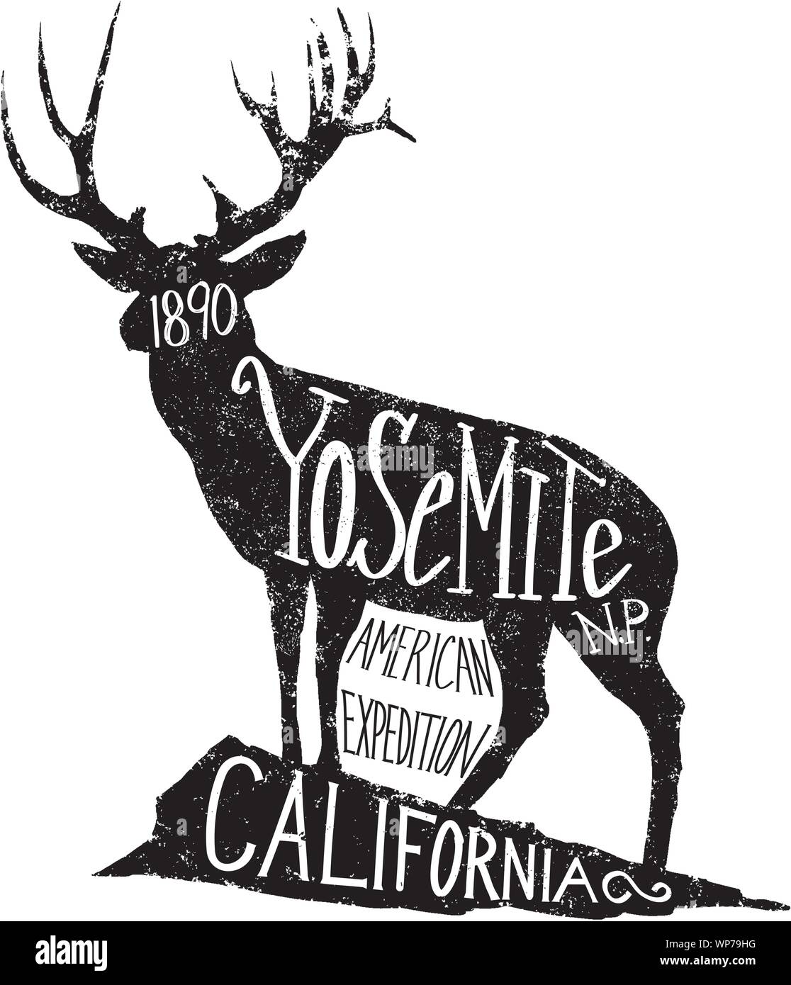 En forme de cerfs Yosemite National Park label. Illustration de Vecteur