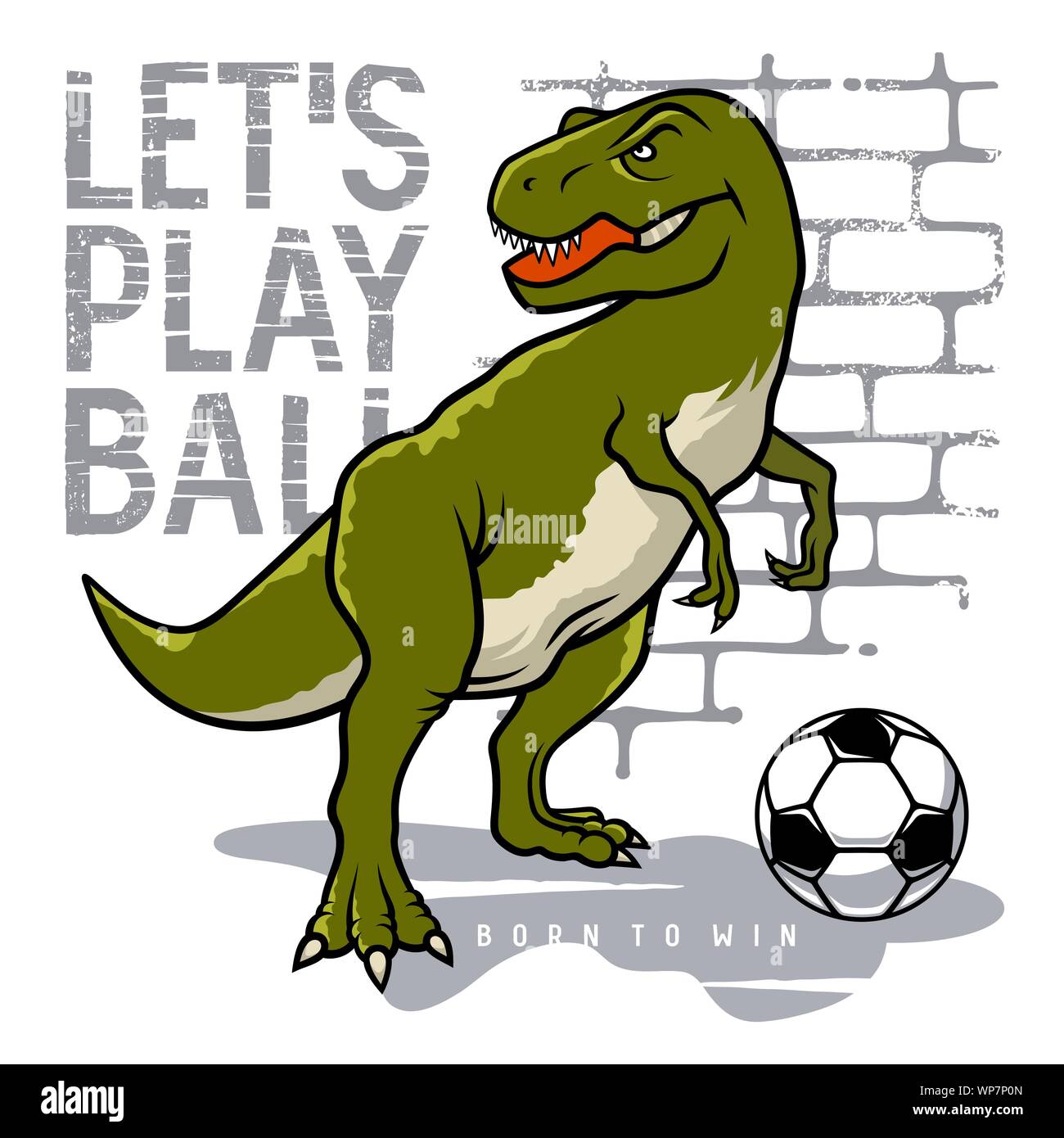 Illustration vecteur de dinosaures et le slogan de typographie pour enfant t-shirt design. Tyrannosaure jouer au football ou soccer ball. Athletic graphic tee Illustration de Vecteur
