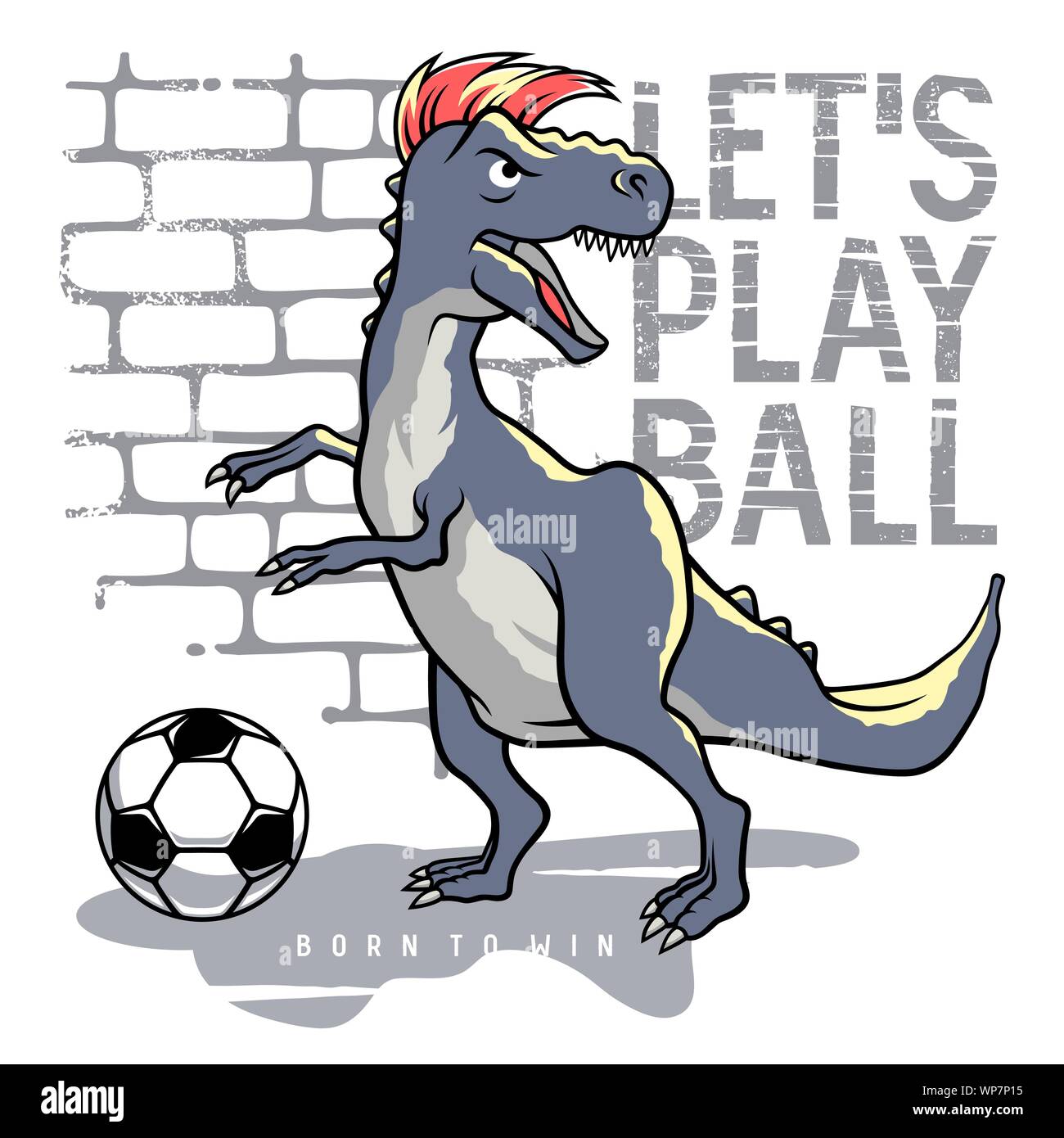 Illustration vecteur de dinosaures et le slogan de typographie pour enfant t-shirt design. Tyrannosaure jouer au football ou soccer ball. Athletic graphic tee Illustration de Vecteur