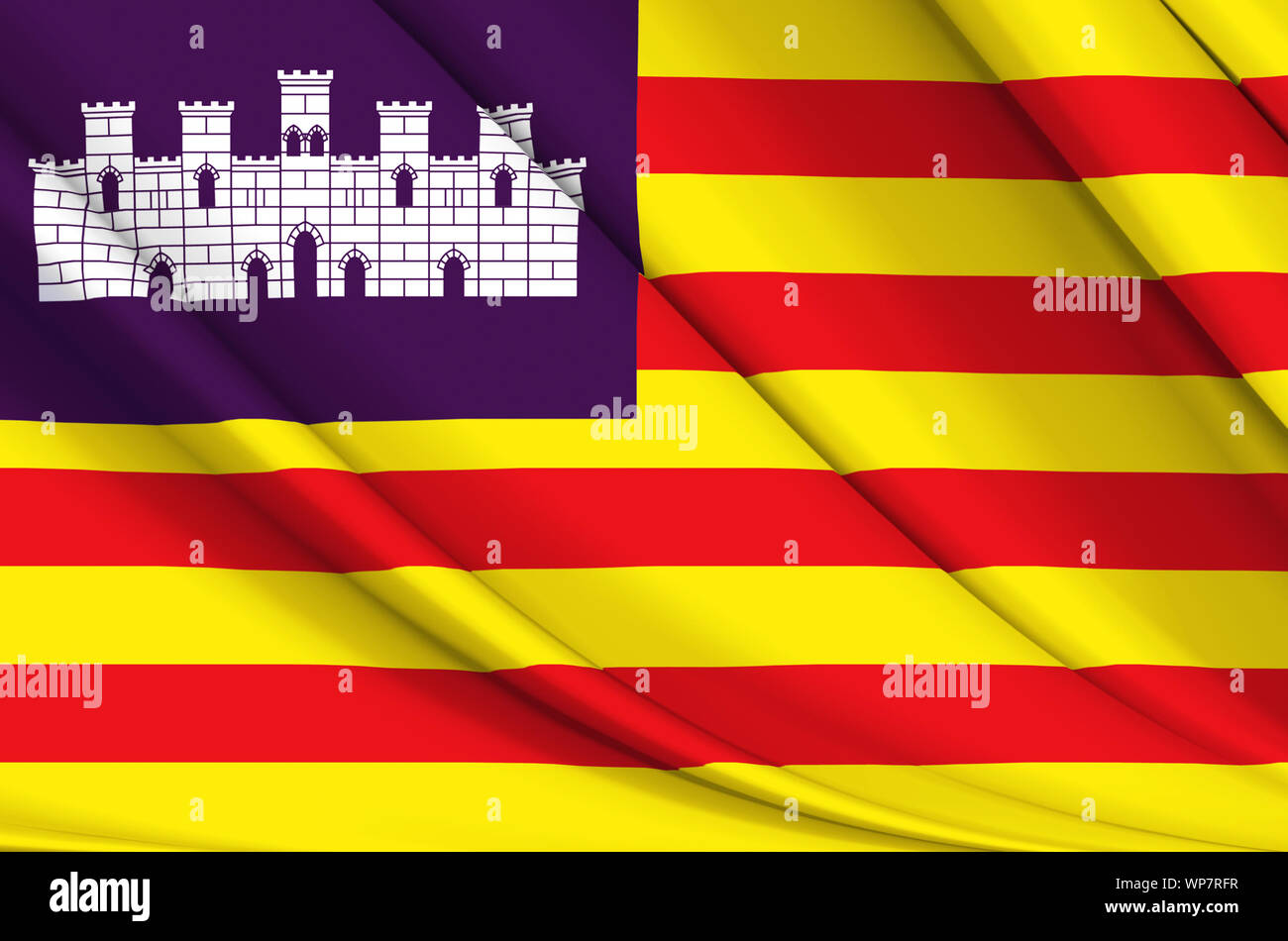 Îles Baléares waving flag illustration. Régions et villes d'Espagne. Parfait pour l'utilisation d'arrière-plan et la texture. Banque D'Images
