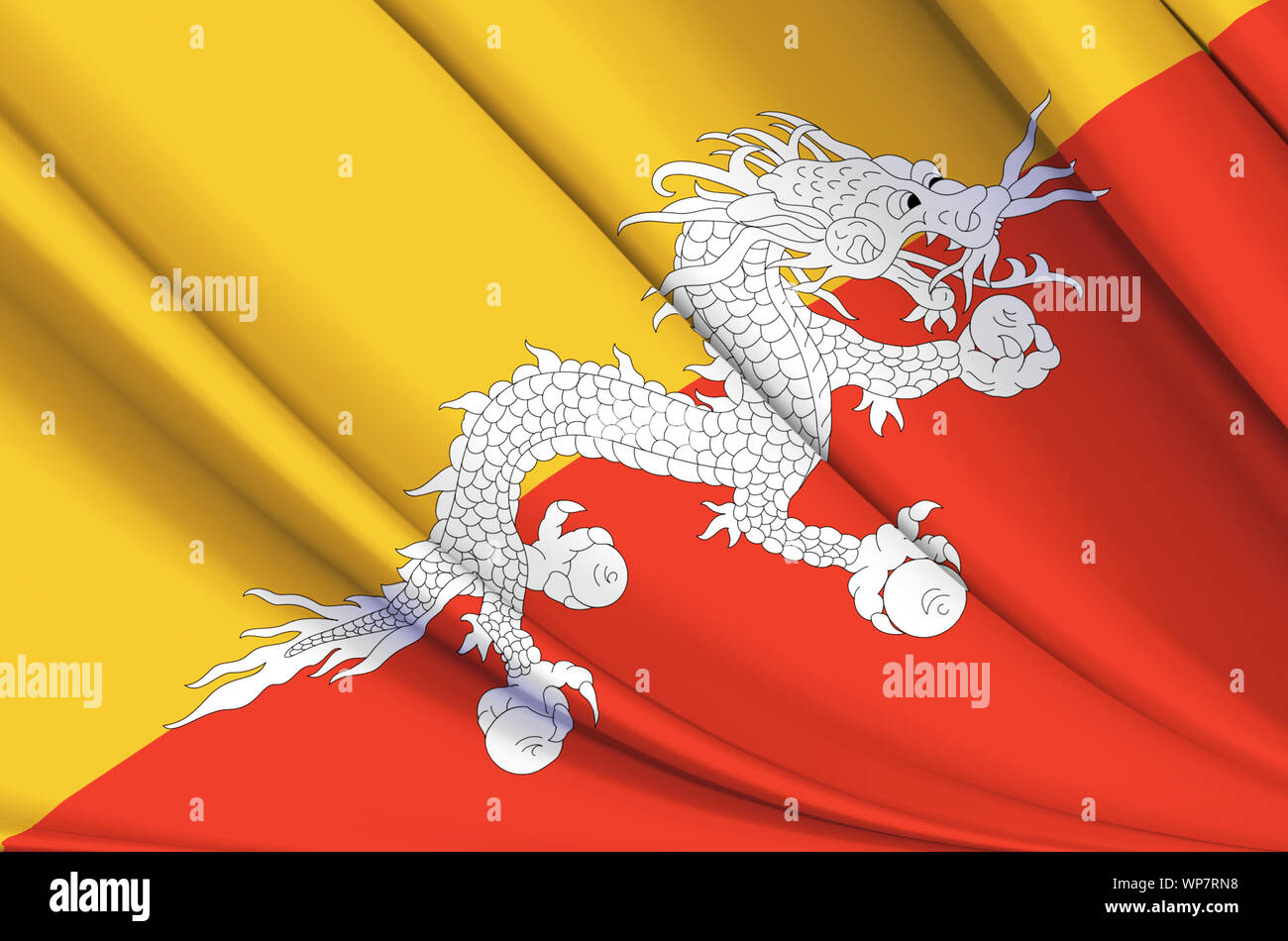 Bhoutan waving flag illustration. Les pays d'Asie. Parfait pour l'utilisation d'arrière-plan et la texture. Banque D'Images