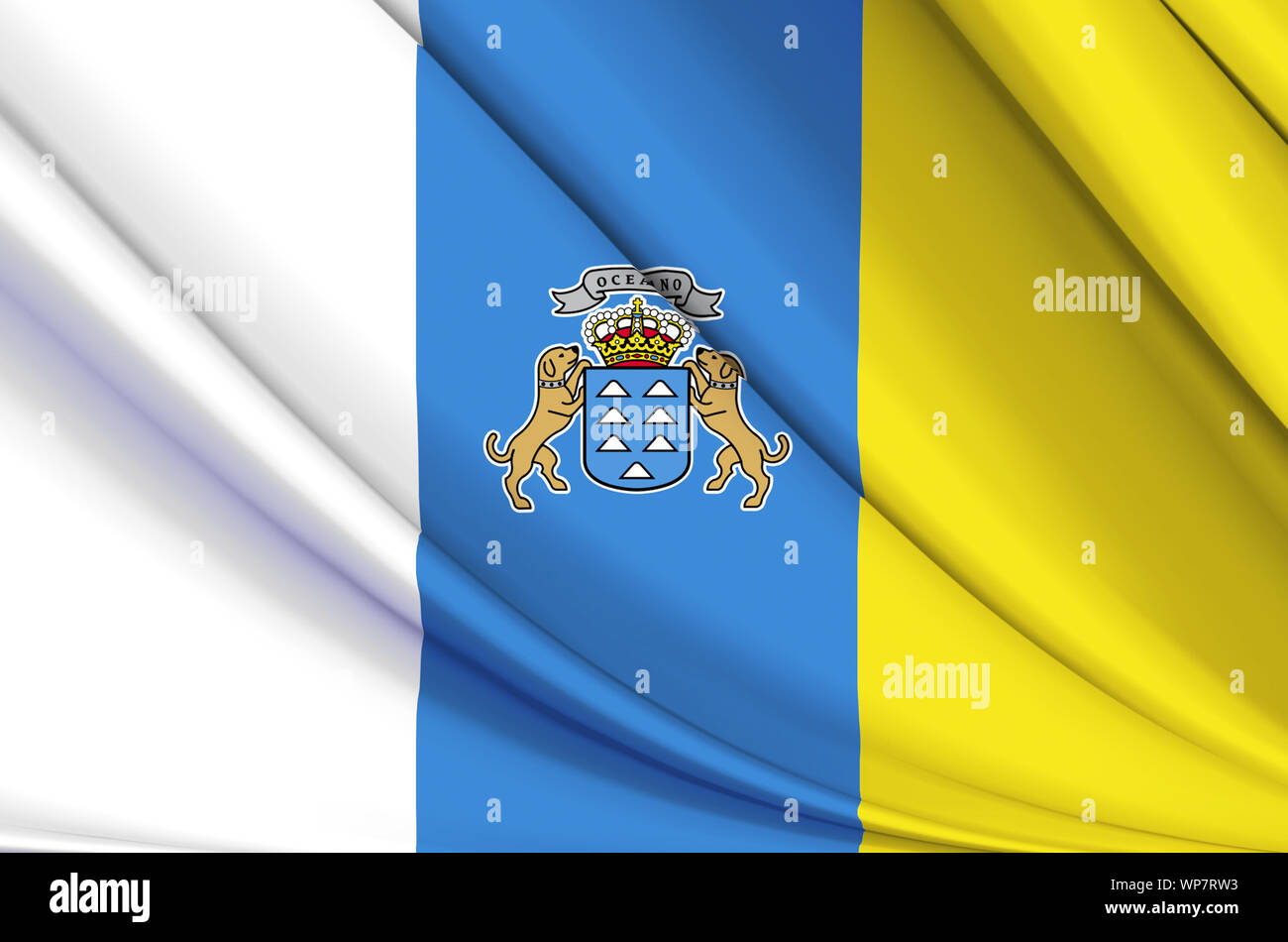 Canaries waving flag illustration. Régions et villes d'Espagne. Parfait pour l'utilisation d'arrière-plan et la texture. Banque D'Images