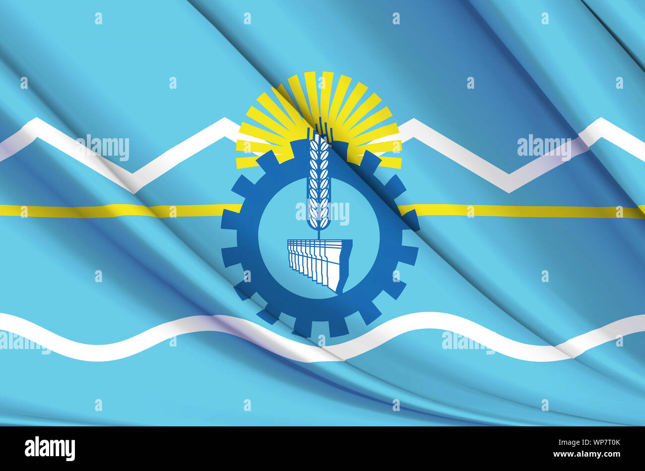 Chubut waving flag illustration. Régions de l'Argentine. Parfait pour l'utilisation d'arrière-plan et la texture. Banque D'Images