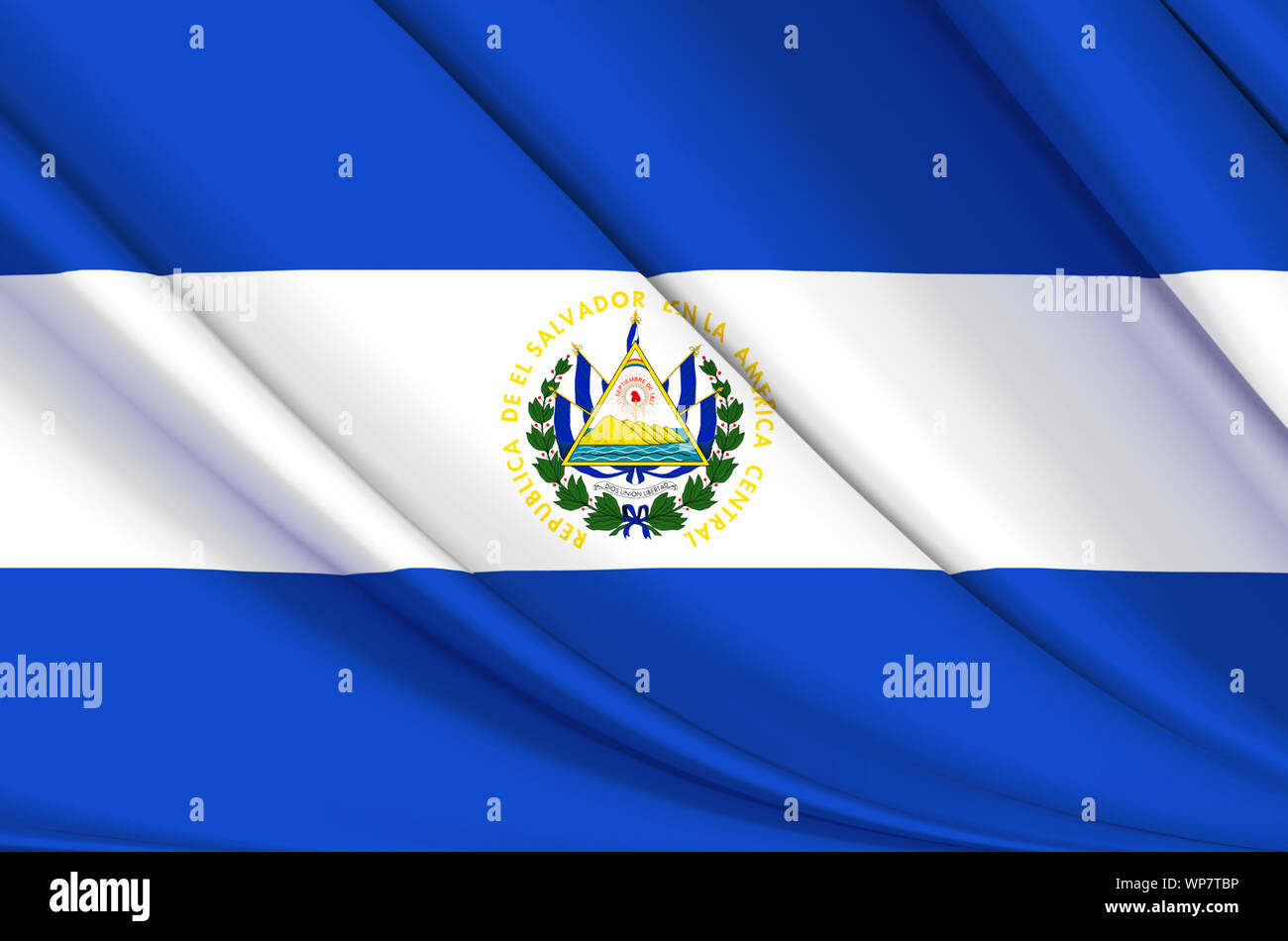 El Salvador waving flag illustration. Pays d'Amérique du Nord et en Amérique centrale. Parfait pour l'utilisation d'arrière-plan et la texture. Banque D'Images