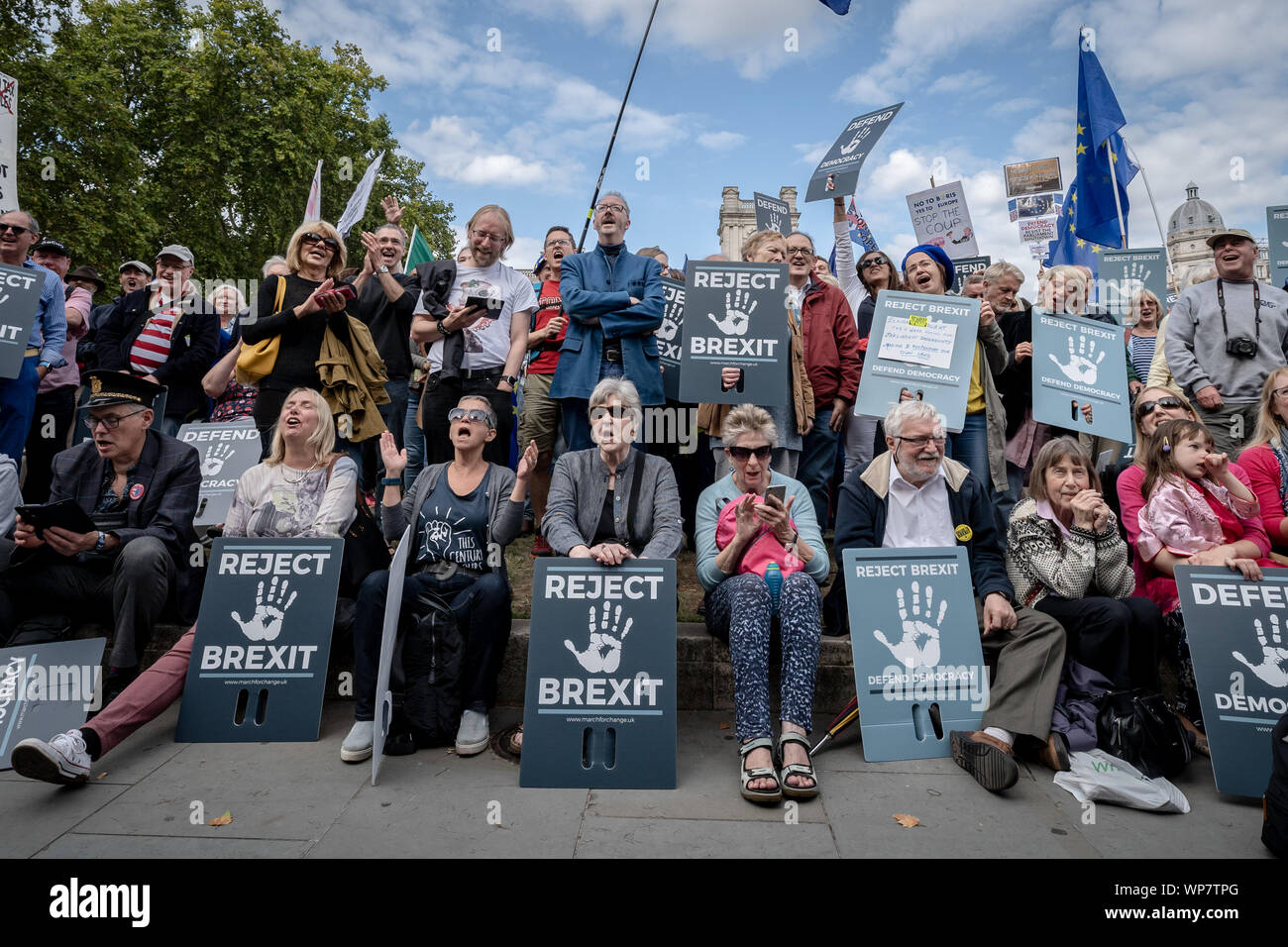 Londres, Royaume-Uni. 7 Septembre, 2019. Anti-Brexit Brexit partisans hold 'Stop' rassemblement à la place du Parlement. Crédit : Guy Josse/Alamy Live News Banque D'Images