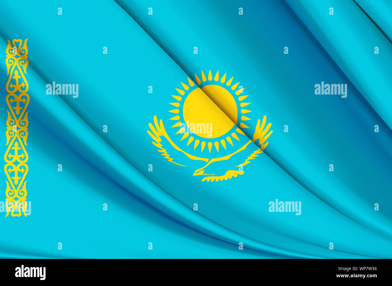 Kazakhstan waving flag illustration. Les pays d'Asie. Parfait pour l'utilisation d'arrière-plan et la texture. Banque D'Images