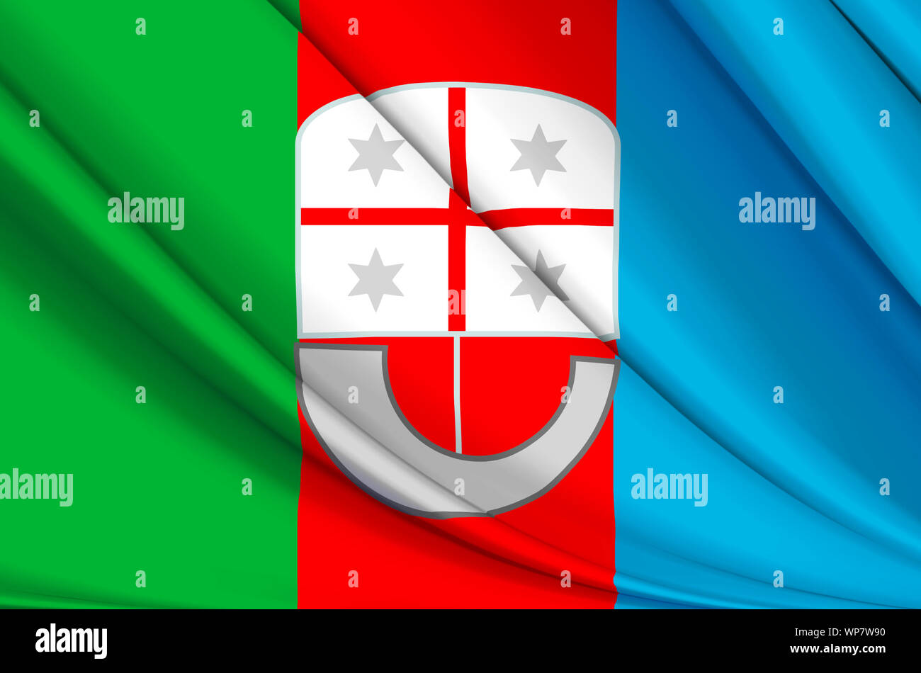 Ligurie waving flag illustration. Régions de l'Italie. Parfait pour l'utilisation d'arrière-plan et la texture. Banque D'Images