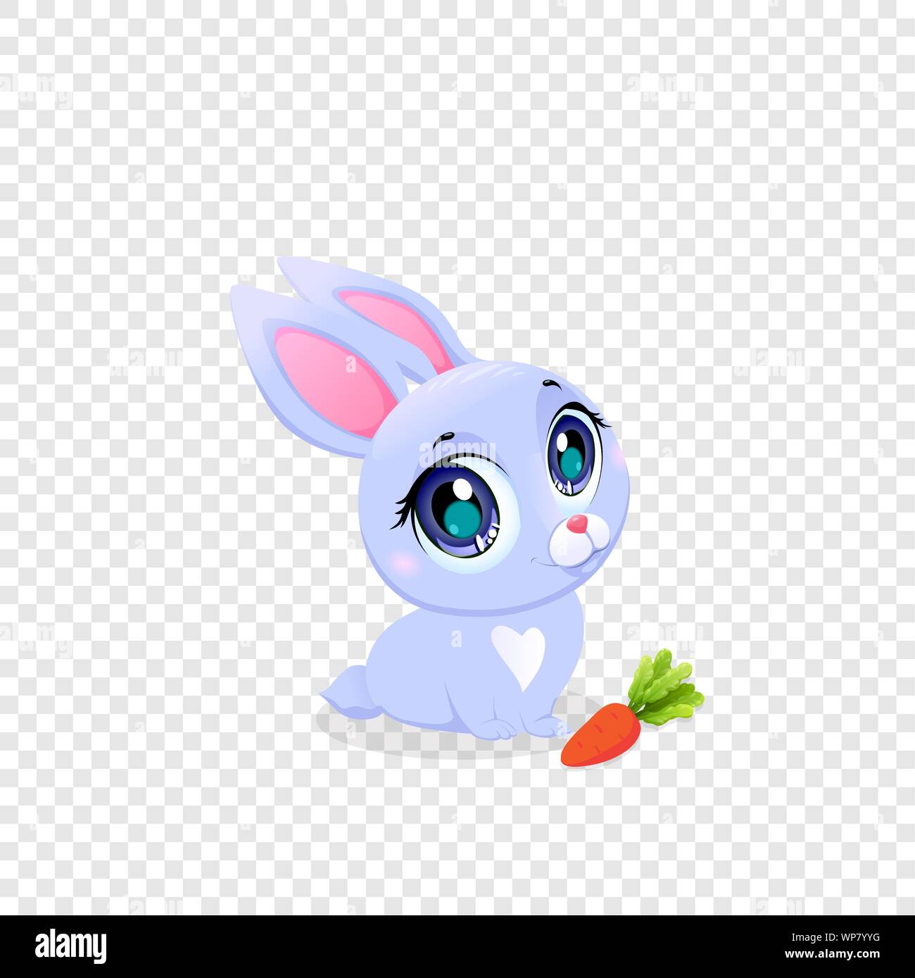 Cute Funny Lapin Avec Carotte Isole Sur Fond Transparent Peu De Grands Yeux Kawaii Bunny Avec Element De Conception De Jeu Video Ou De Douche De Bebe Gr Image Vectorielle Stock