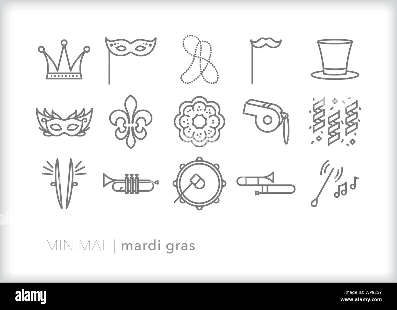 Ensemble de 15 icônes de ligne de Mardi Gras pour célébrer le carnaval Illustration de Vecteur