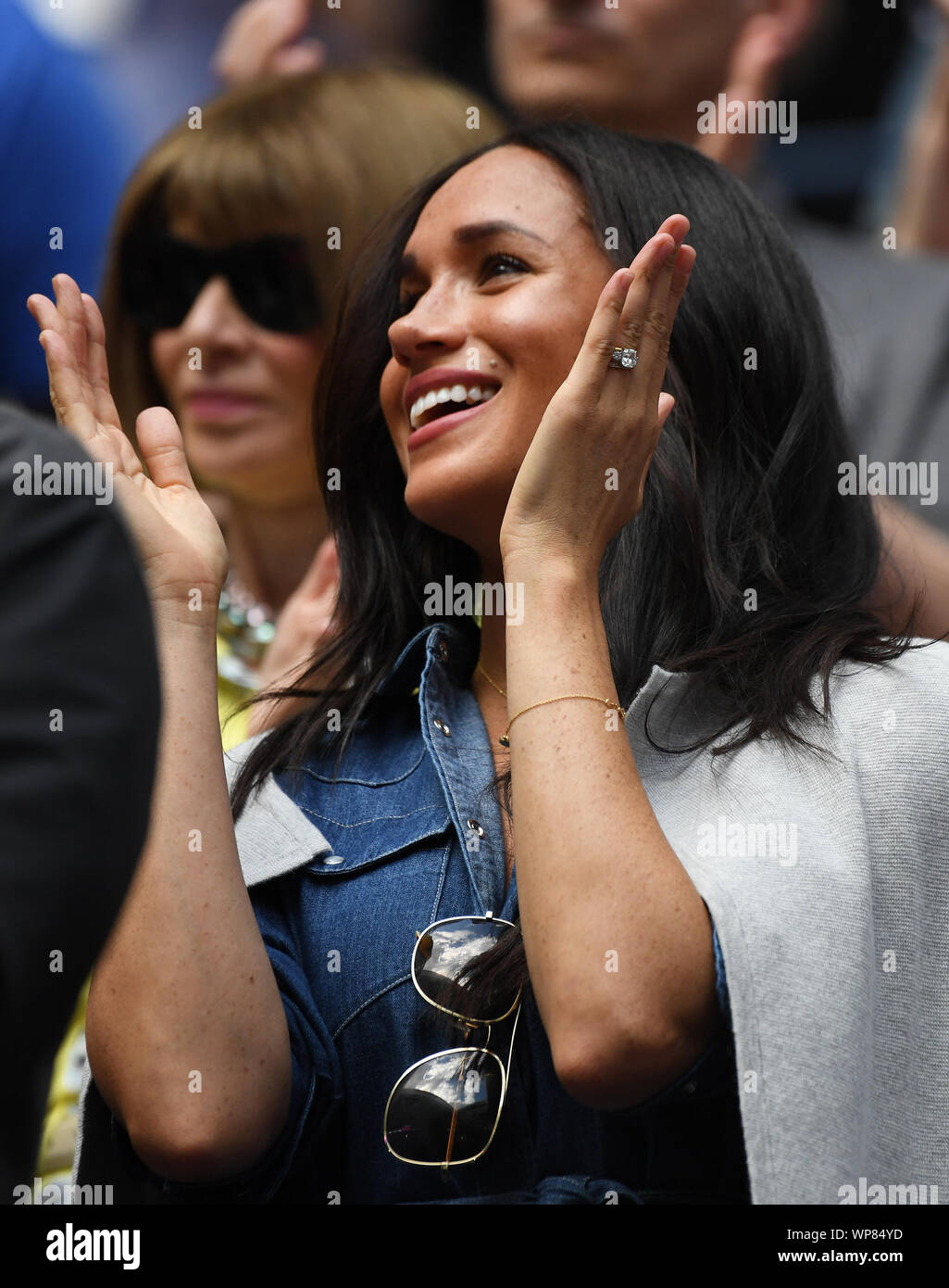 Flushing Meadows New York US Open Tennis Jour 12 06/09/2019 La Duchesse de Sussex Meghan Markle montres de player comme Serena Williams (USA) perd à Bianca Adreescu (CAN) en simple féminin Photo finale Roger Parker International Sports - Photos Ltd/Alamy Live News Banque D'Images