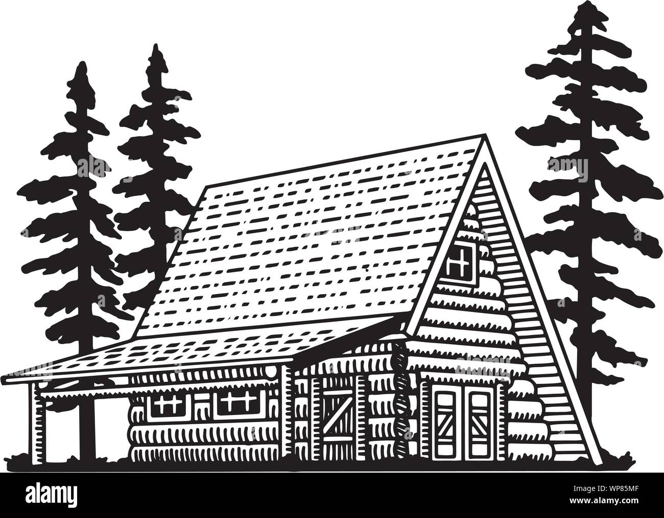 Illustration d'un bois du nord-style a-frame lodge bâtiment. Illustration de Vecteur