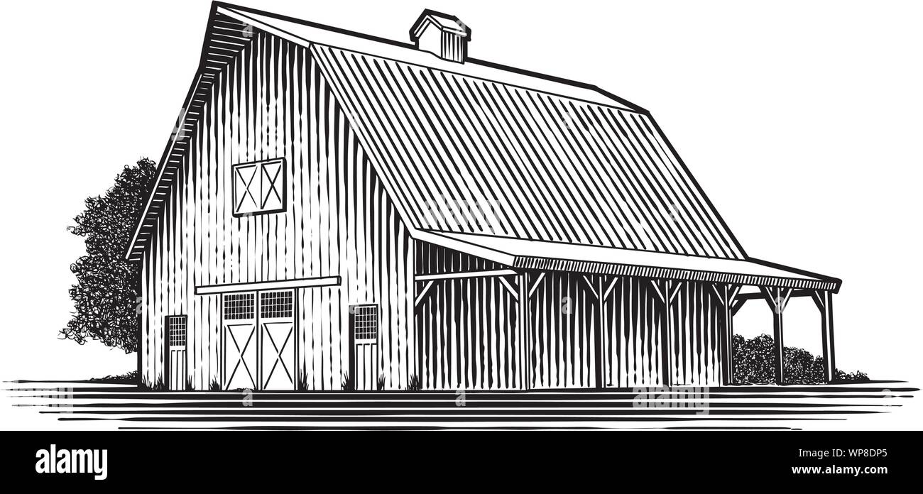 Illustration de style gravure sur bois d'une grange. Illustration de Vecteur Illustration de style gravure sur bois d'une grange. Illustration de Vecteur