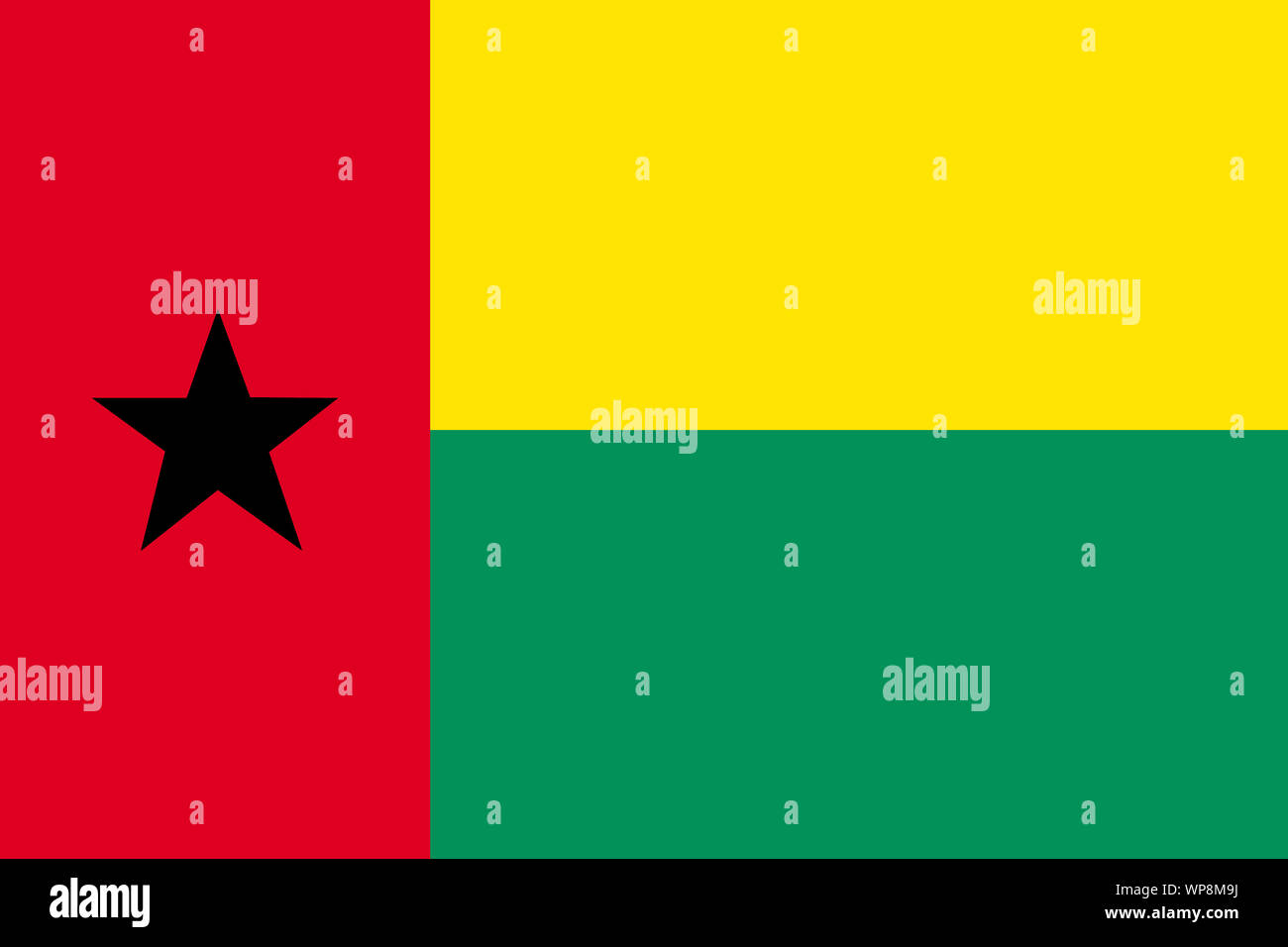 La Guinée-Bissau un drapeau de fond illustration rouge jaune vert noir star Banque D'Images