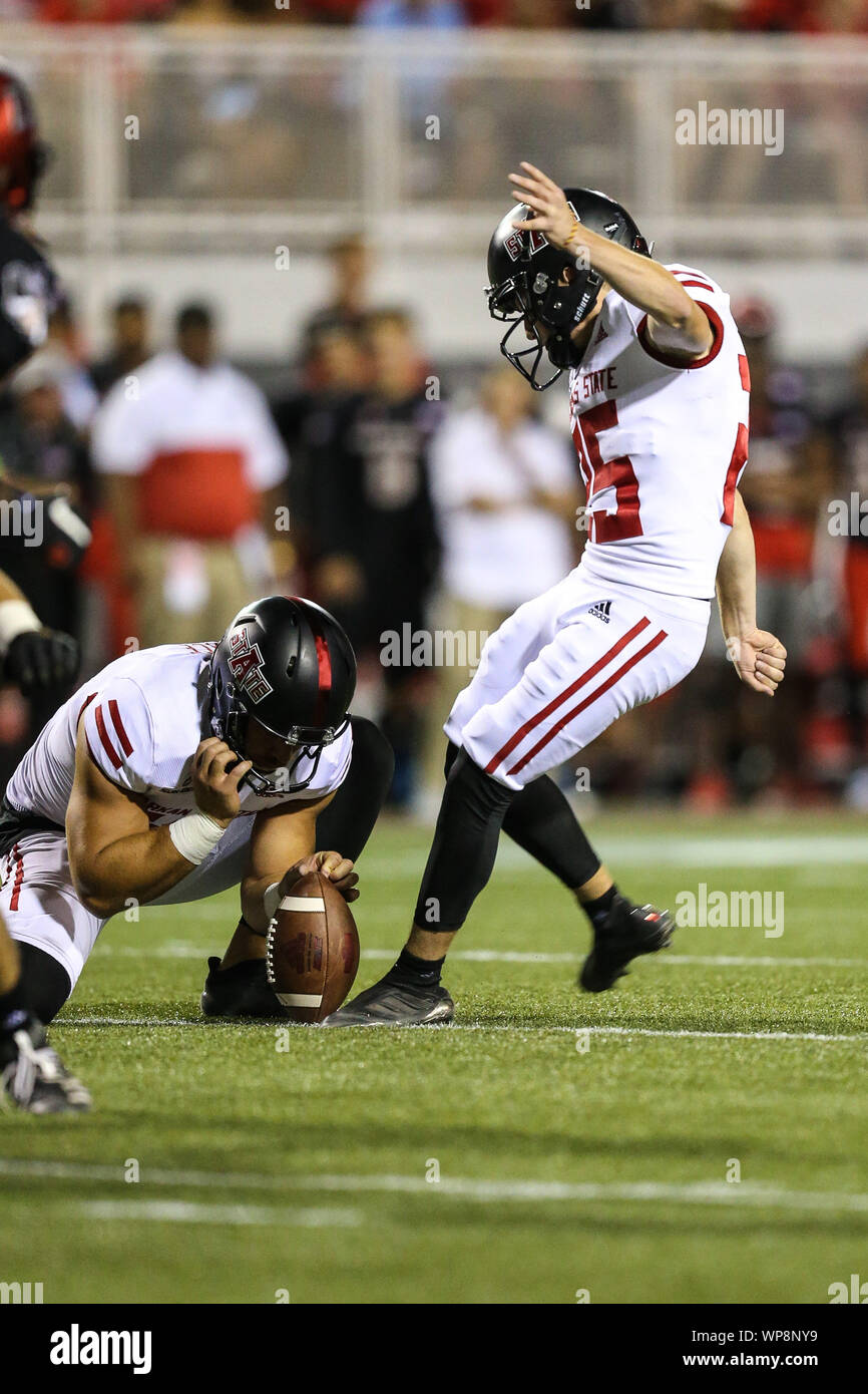 Las Vegas, NV, USA. Sep 7, 2019. Photos prises lors du match de football de la NCAA avec les loups rouges et de l'Arkansas l'UNLV rebelles à Sam Boyd Stadium à Las Vegas, NV. Christopher Trim/CSM/Alamy Live News Banque D'Images