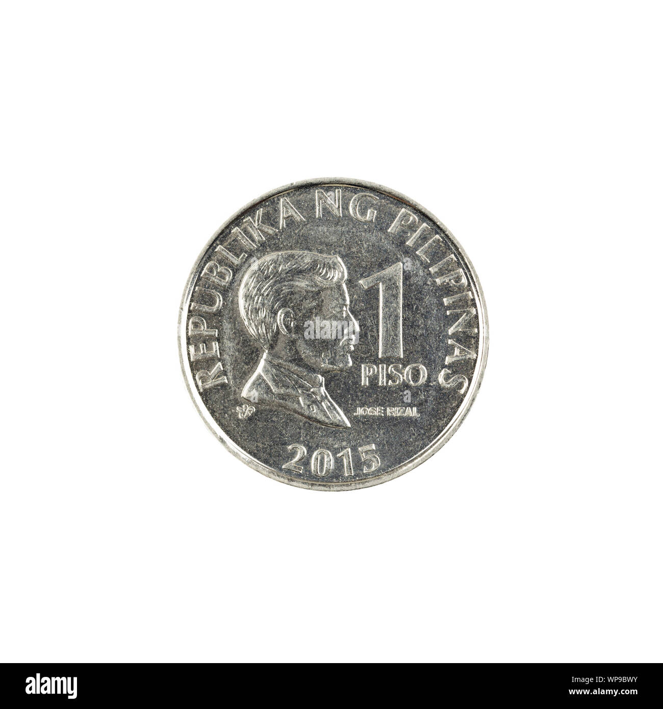 Une pièce de monnaie peso philippin sur fond blanc Banque D'Images