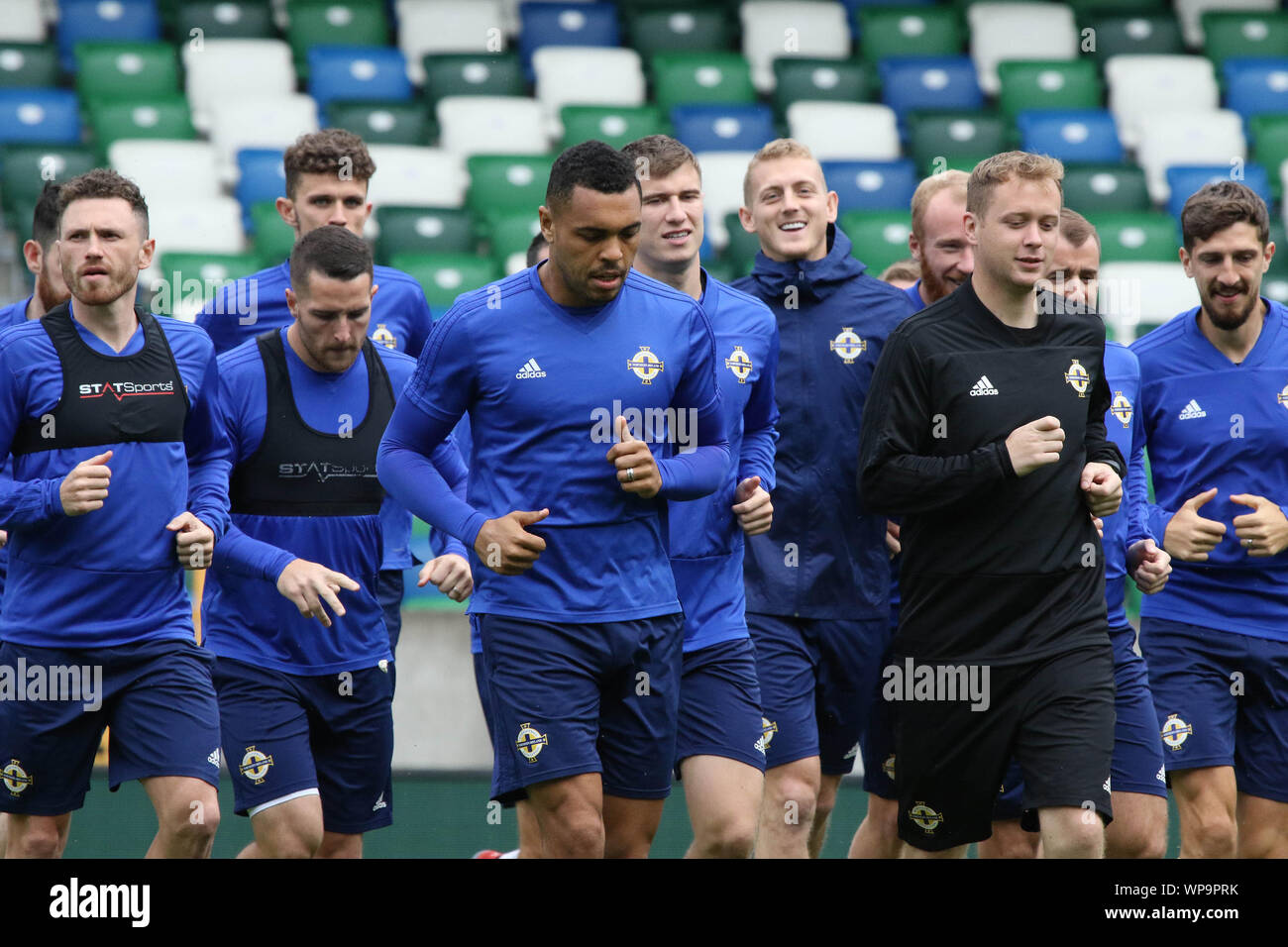 Windsor Road, Belfast, Irlande du Nord, RU.Le 08 Sept 2019. Formé à l'Irlande du Nord Stade National de Football ce matin avant de demain soir est essentiel de qualification de l'UEFA Euro 2020 contre l'Allemagne à Belfast en Irlande du Nord.top Groupe C avec 12 points depuis quatre matchs. Crédit : David Hunter/Alamy Live News. Banque D'Images