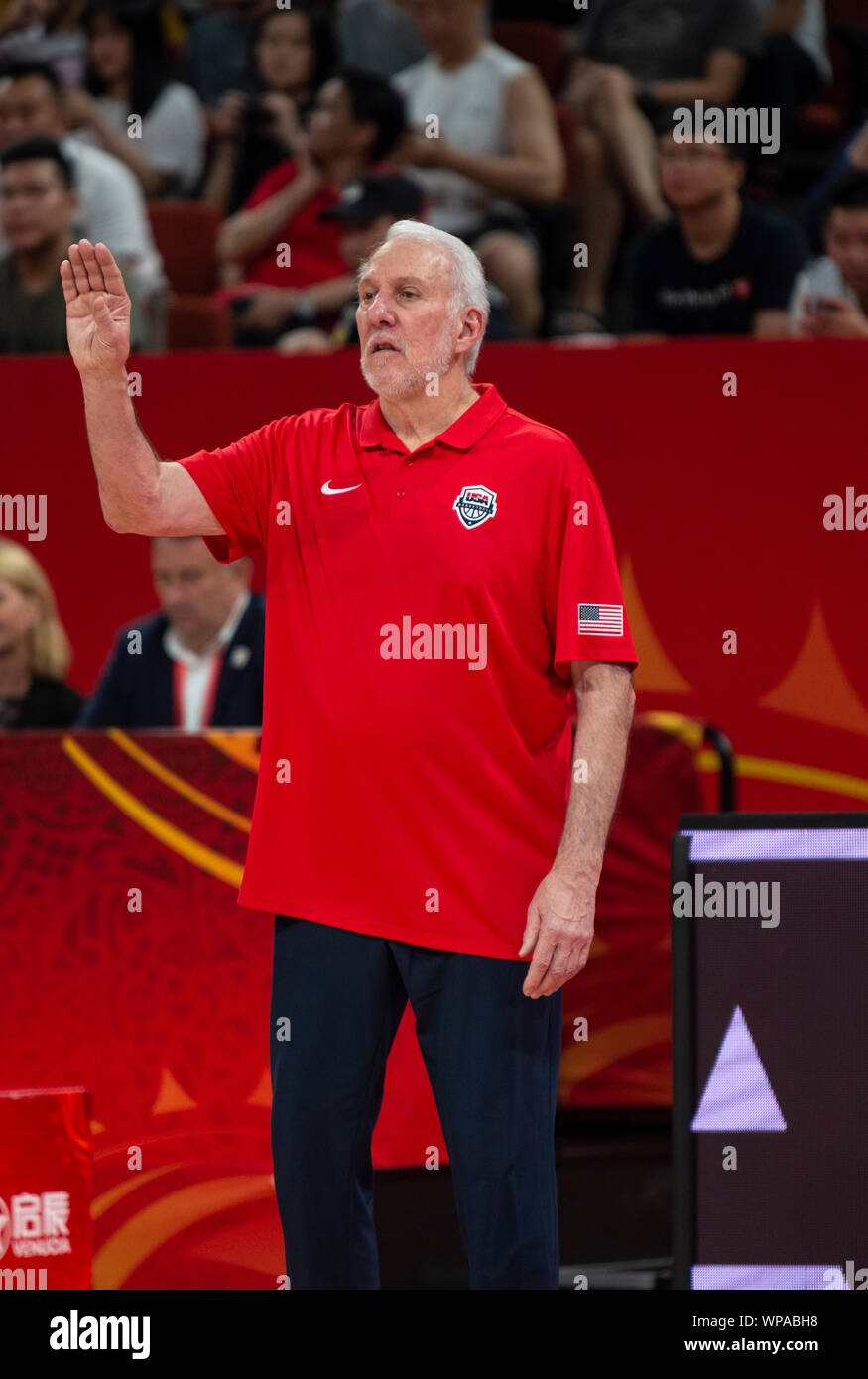 Coupe du Monde de la FIBA Basket-ball 2019 en Chine. USA vs Coupe du Monde de Basket-ball 2019 GreeceFIBA Shenzhen. USA's coach, Gregg POPOVICH, Alamy Image Banque D'Images