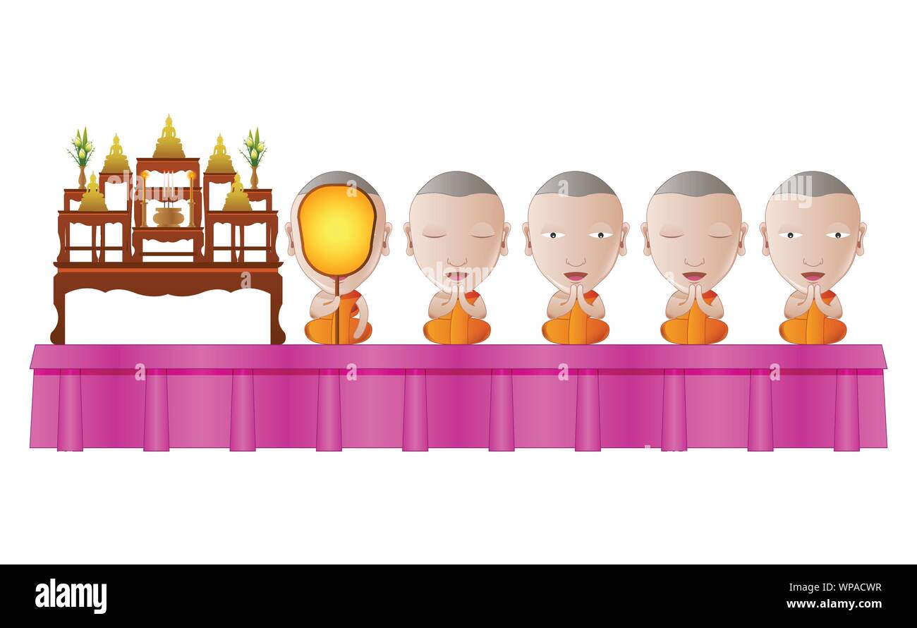 Un moine en prière dans la cérémonie religieuse au cartoon vector illustration Illustration de Vecteur