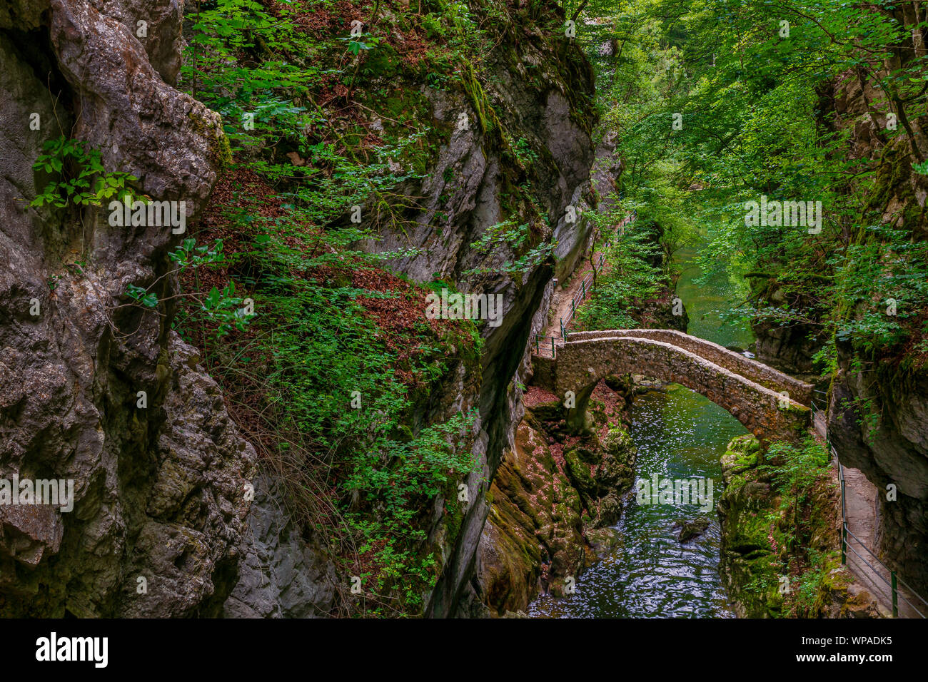 Le vieux pont de pierre près de saut de Brot, Noiraigue, Neuchâtel, Suisse Banque D'Images