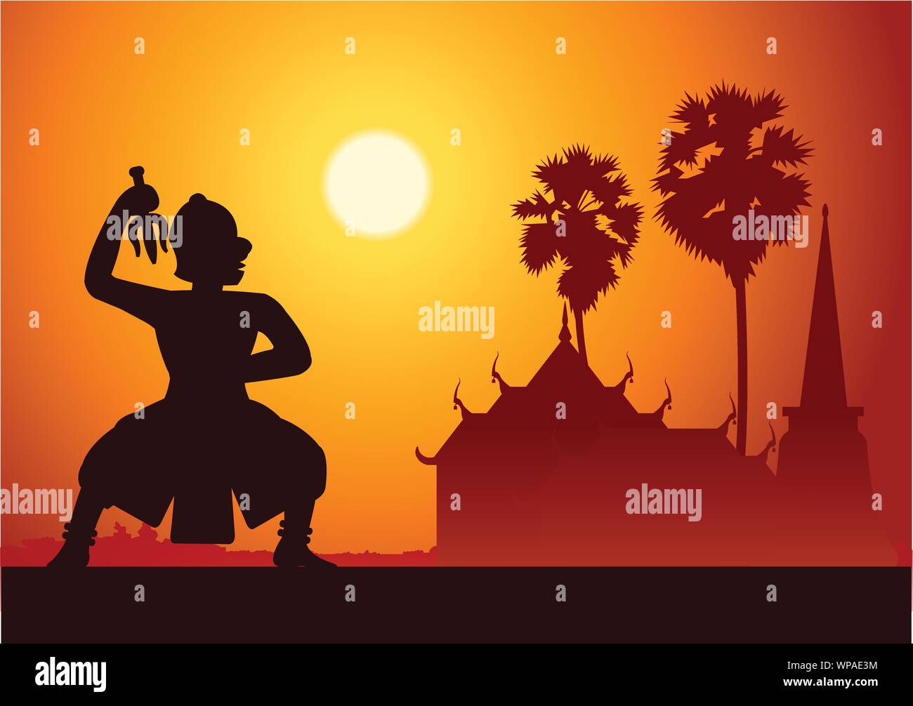 La danse traditionnelle de l'art dramatique classique Thaï Thaï.masqué la littérature ancienne,performance Ramayana,roi de singe prêt à combattre,style scène,silhouette Illustration de Vecteur