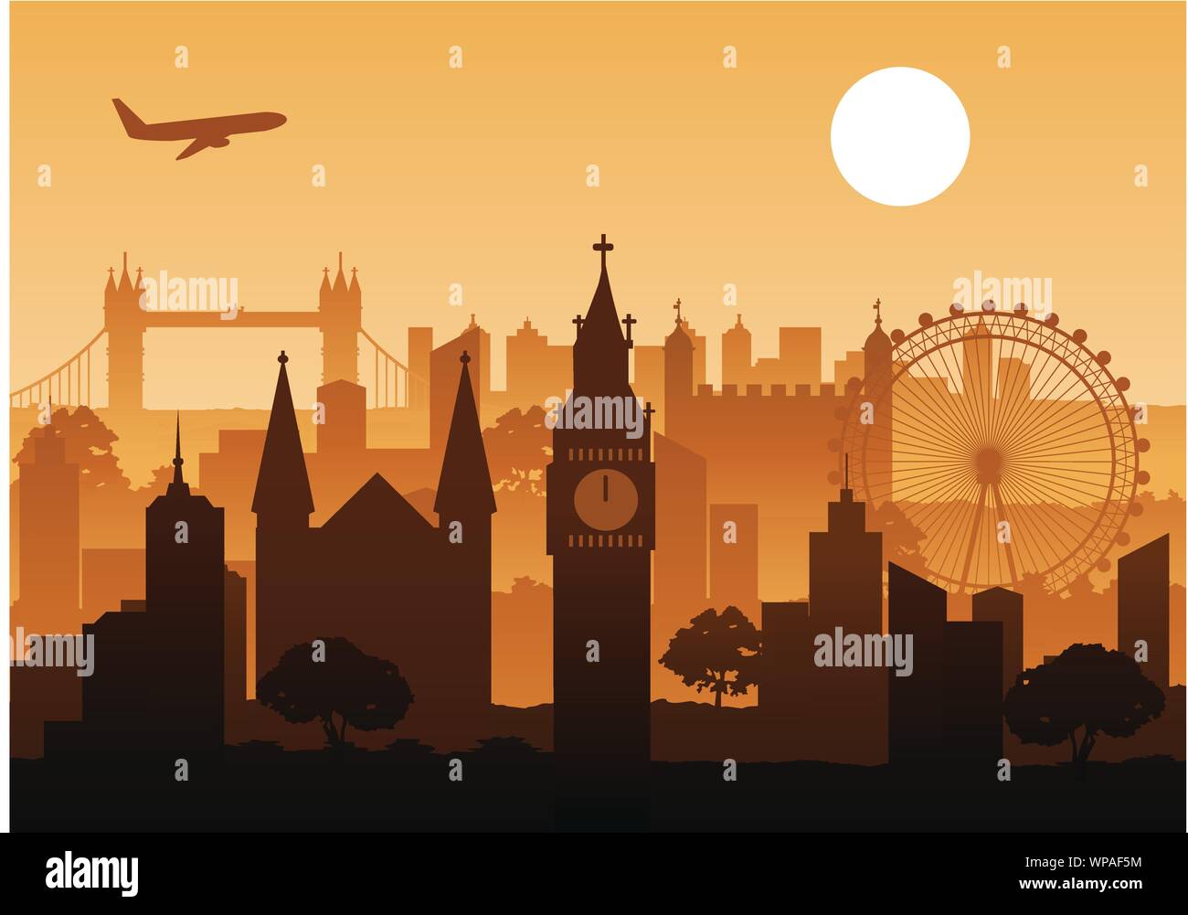 L'ensemble Vue d'Angleterre,style Silhouette Illustration de Vecteur